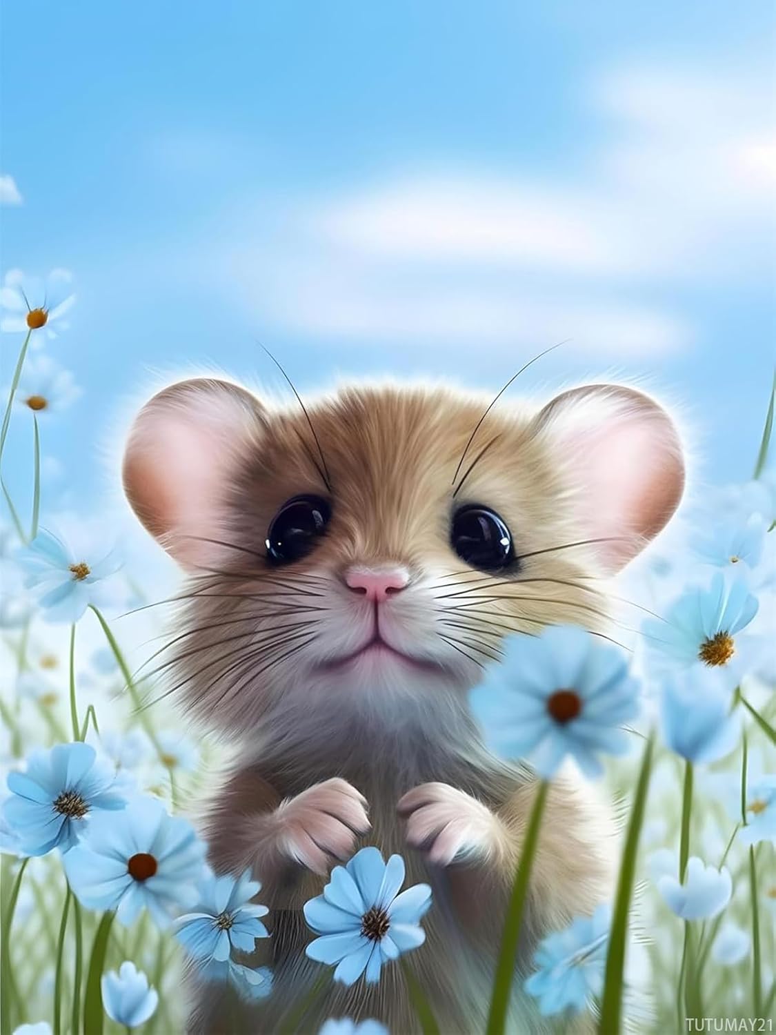 TUTUMAY21 Diamond Painting Kits Cute Light Brown Mouse Diamond Art for Adults Beginners Animal Diamond Painting Kit Full Drill Round for Room Home Wall Decor Gifts 12x16inch