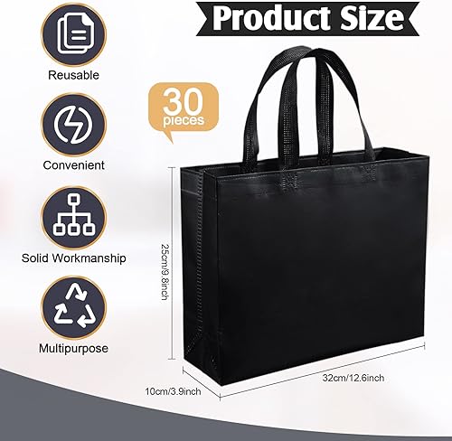 Miniatura 2 de Weewooday 30 bolsas de comestibles reutilizables y brillantes con asas para boda (negro, 12.6 x 9.84 x 3.94 pulgadas)