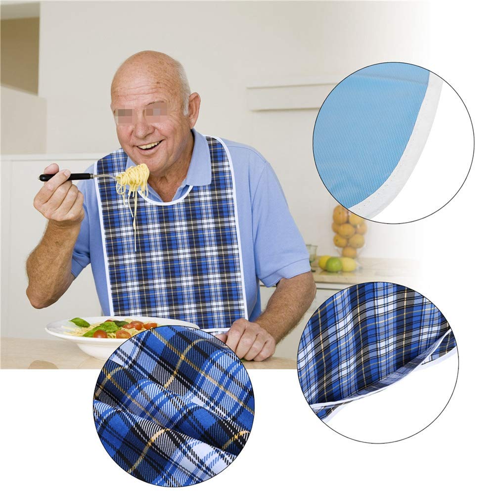 Babero Adulto, Delantal Reutilizable para Ropa Comida Lavables con Recolector de Migas Impermeables Protectores Grandes Ancianos Pacientes Personas Mayores Adultos Mantiene Mealtime Aseado(Azul)