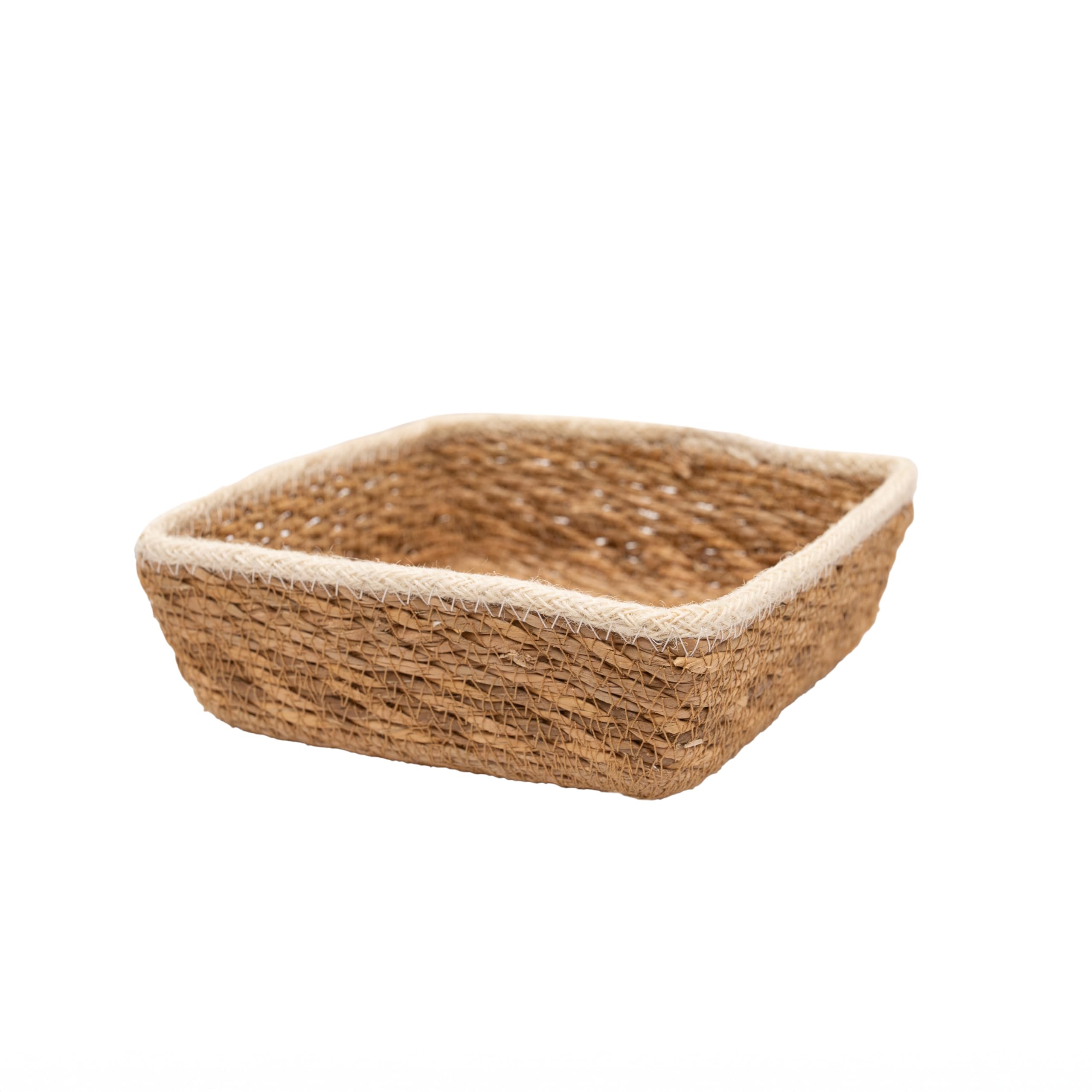 Arthur Cameron Natural - Surma Handwoven Seagrass Square Basket - Tabletop Storage Basket/Shallow Jute Storage Tray – Decorative Organiser Perfect For Keys, Jewellery, Coins Or Décor (Large)
