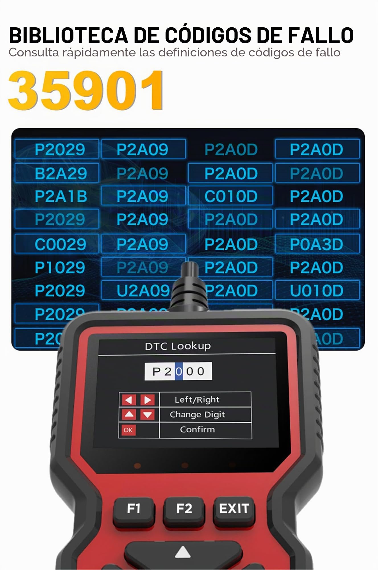 V519 obd2 Tarjeta de Lectura de código automotriz 9 OBD II/eobd protocolo estándar Detector de fallas automotrices Multifuncional 10 Idiomas (Rojo)