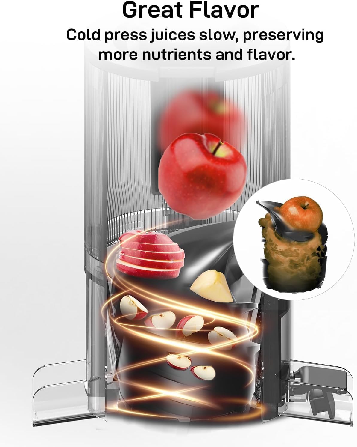 Masticating Juicer Machines, 4.3-Inch Large Feed Chute, High Juice Yield Cold Press Juicer for Whole Fruits and Vegetables, Easy to Clean, Green