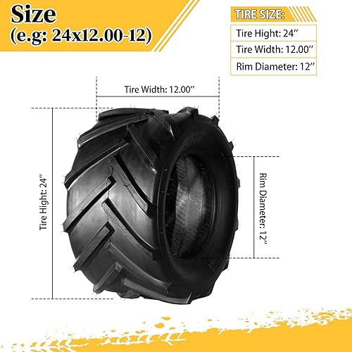 Miniatura 3 de AutoForever 24x12.00-12 Lawn Tractor Tires 24X12.00X12 Turf Mower Golf Cart Tubeless Tires, 6 Ply Max Load 2270Lbs Set of 2