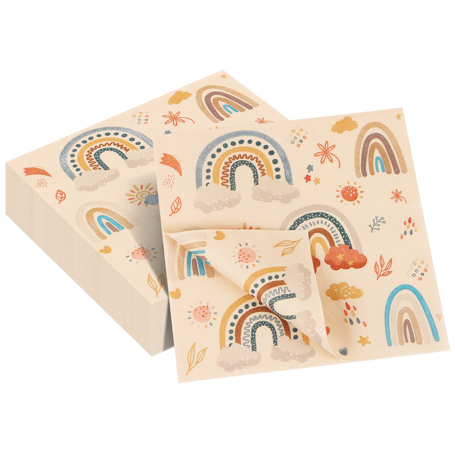 Lot De 40 Serviettes En Papier Pour Décoration De Fête D'anniversaire – Serviettes En Papier Pour Décoration De Table (arc-en-ciel Bohème) – 33 X 33 Cm
