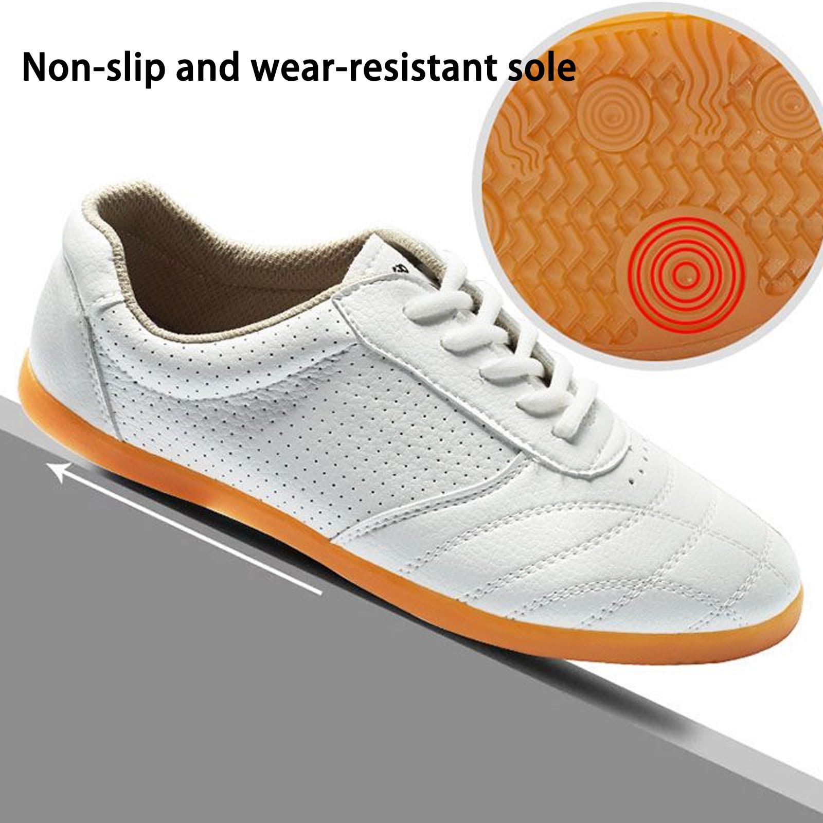 Chaussures Tai-chi Kung Fu pour Femme,Chaussures de Cuirs Sports de Arts Martiaux pour Homme, Chaussures D'entraînement Taekwondo de Boxe Karaté Chaussures de Shao Lin Qi Gong (Size:37EU,Color:Blanc)