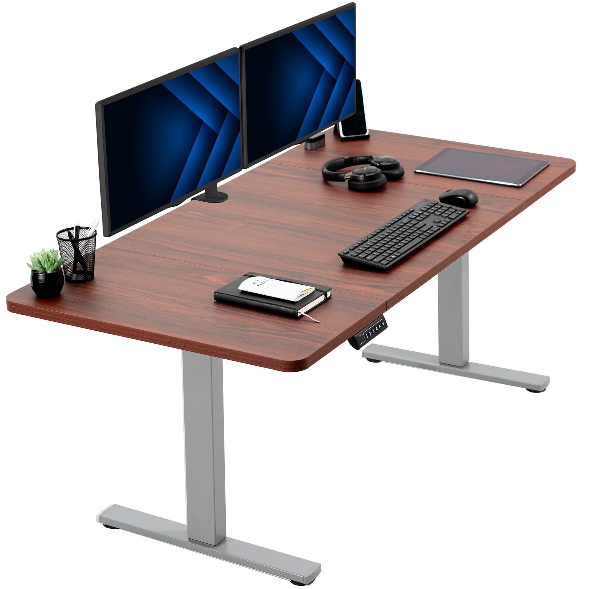 VIVO Electric 60 x 30 in Standing Desk, Memory Height Adjustment, 1B Series, Holds 220 lbs,Dark Walnut Top Gray Frame, DESK-KIT-1G6D-30