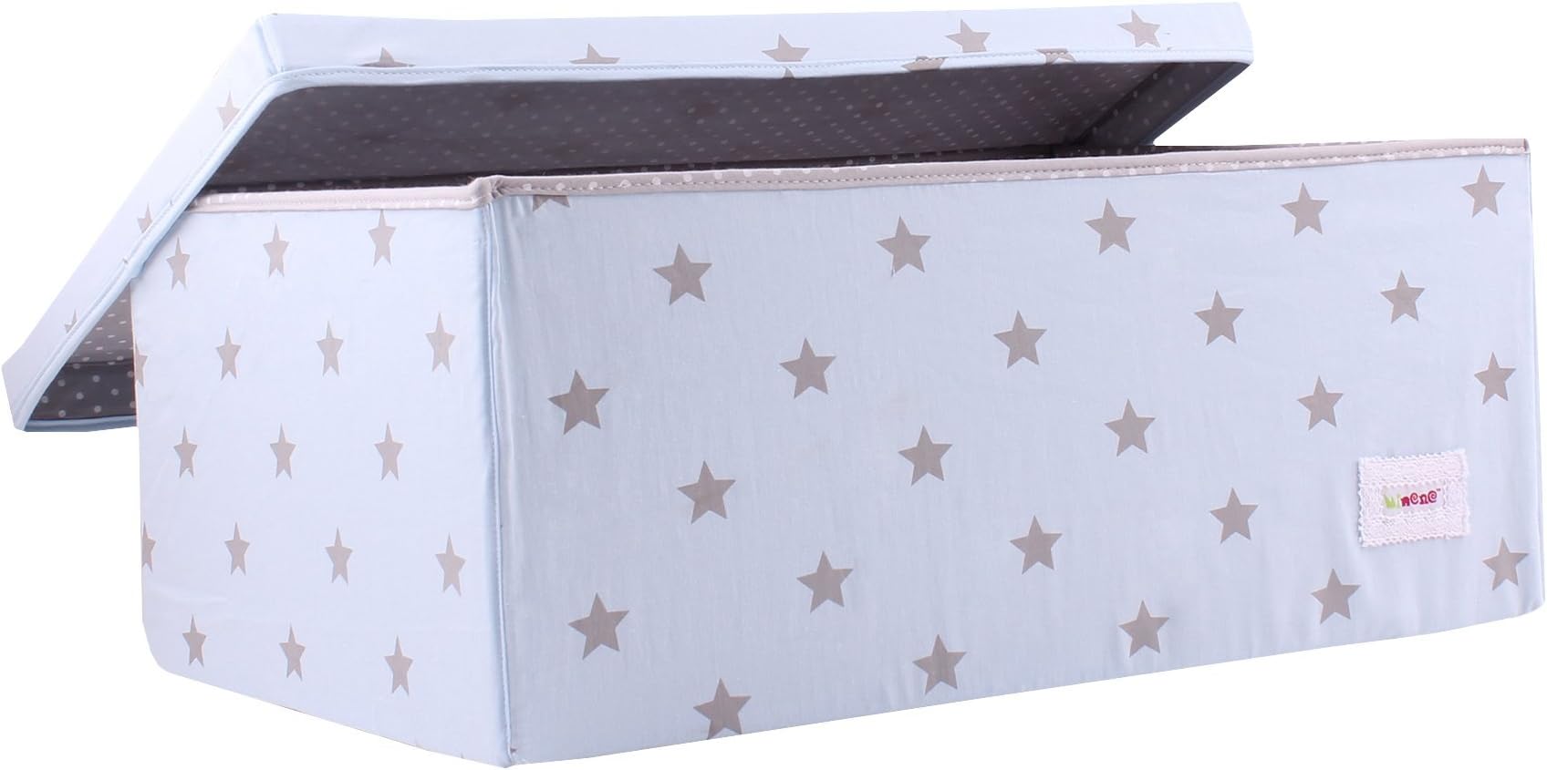 Minene Large Storage Box with Lid Blue with Grey Star - Star Storage Box, Large Fabric Storage Box - Great for Toy Storage, Kids Storage