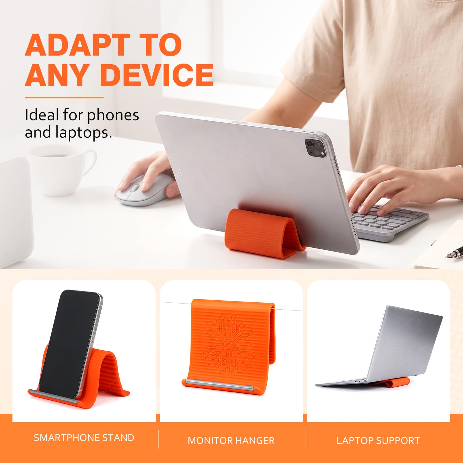 Sabary Confezione da 2 supporti flessibili in silicone per telefono, pieghevoli, regolabili, portatili, antiscivolo, pieghevoli, per scrivania, viaggi, ufficio, tablet, laptop e tapis roulant