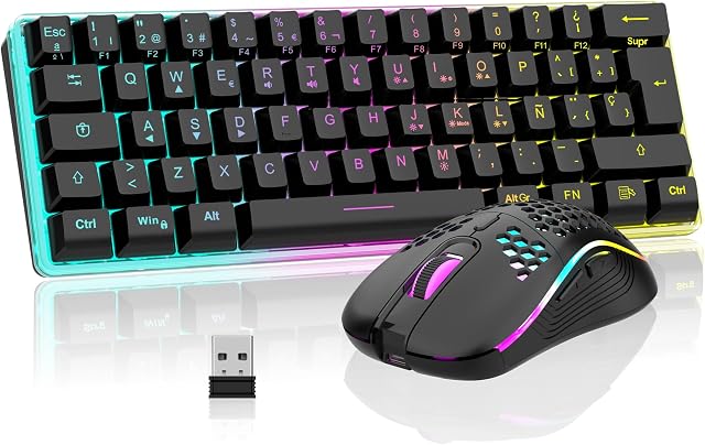 RedThunder K62 60% Combo Inalámbrico Teclado y Ratón Gaming RGB Idioma Español