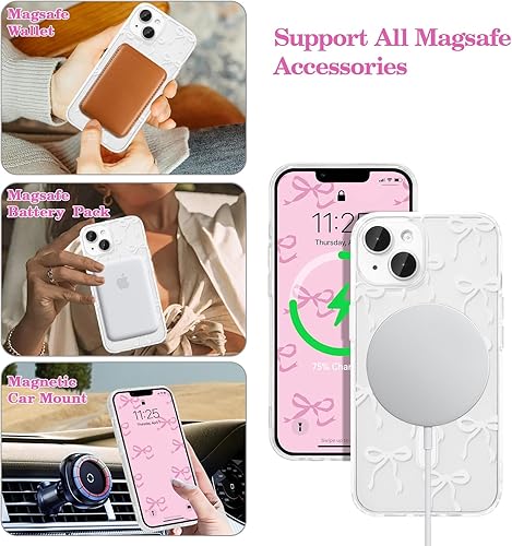 Miniatura 2 de UEEBAI - Funda magnética para iPhone 15, diseño de lazo, compatible con MagSafe, funda transparente delgada inalámbrica, antiamarilleo, a prueba de