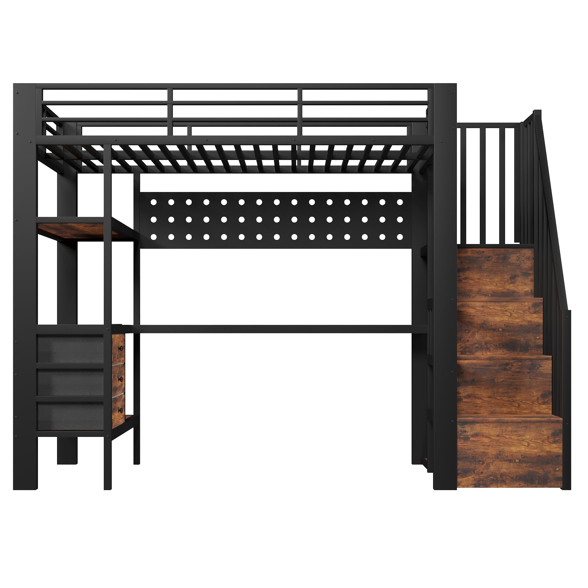 Moimhear Hochbett, Metallbett, mit Ablagefläche, Schublade, Lochwand, Tisch, Steckdose, ohne Matratze (Schwarz, 90x200cm)