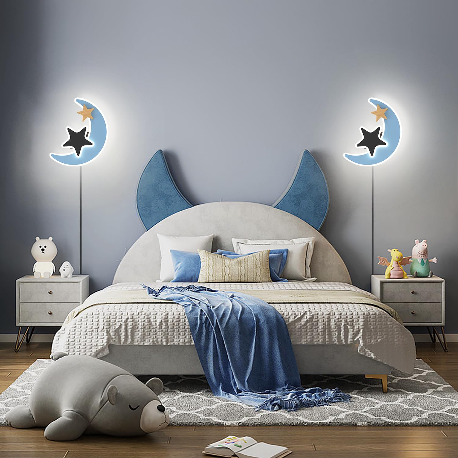 LED Wandlampe mit Touch Schalter Dimmbar Kinder Wolke Wandleuchte mit Stecker Kinderzimmer Nachttischlampe Junge Mädchen Cartoon Wandlicht Acryl Wandbeleuchtung für Schlafzimmer Wohnzimmer Leselampe