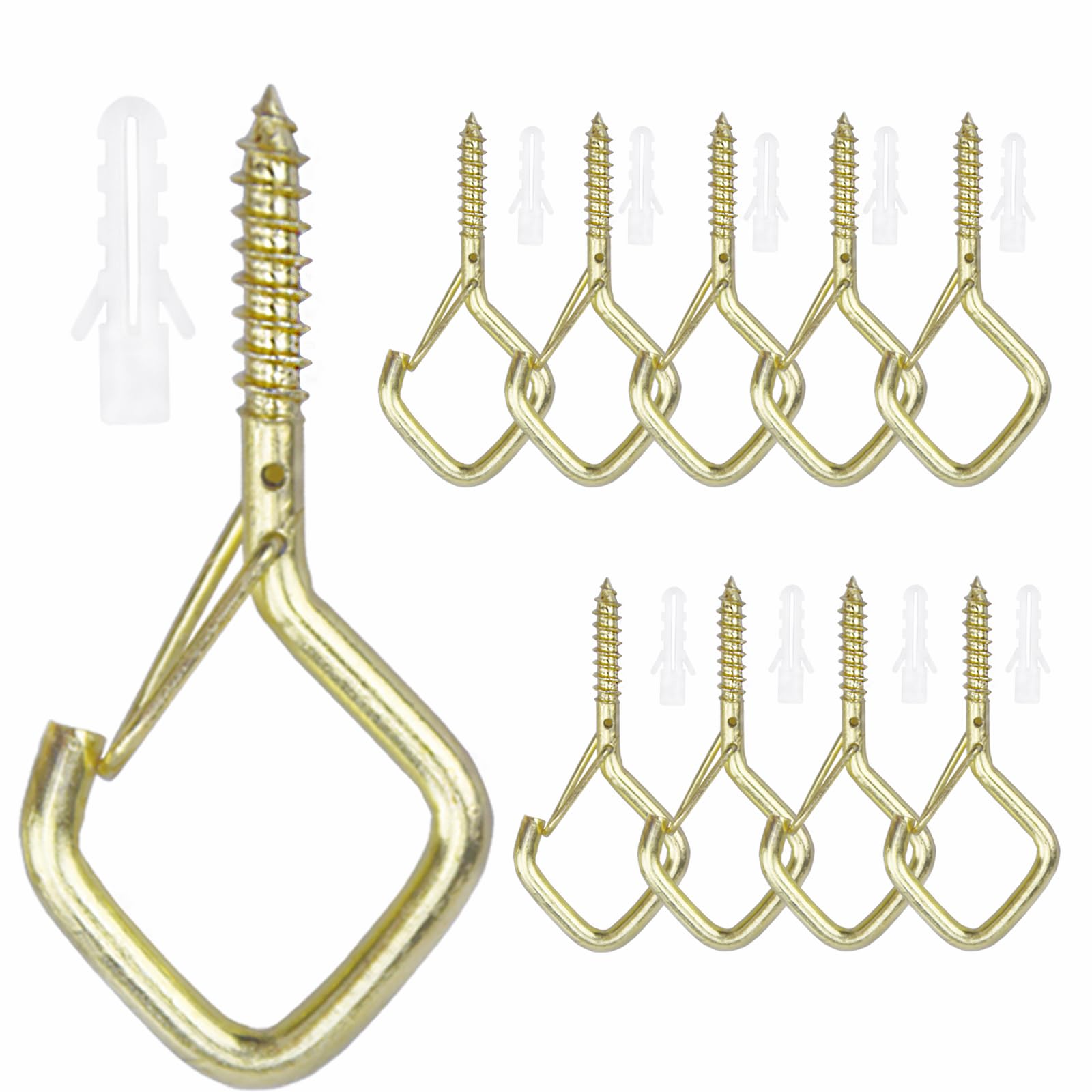 10 PCS Eye Screw Hooks for Hanging Heavy Duty with Safety Buckle.Metal Ceiling Hooks for Hanging Plants,Cup,Wind Chime,Bird Feeders,christmas String Lights at Indoor&Outdoor,2.36 Inch(No Drill Bit)