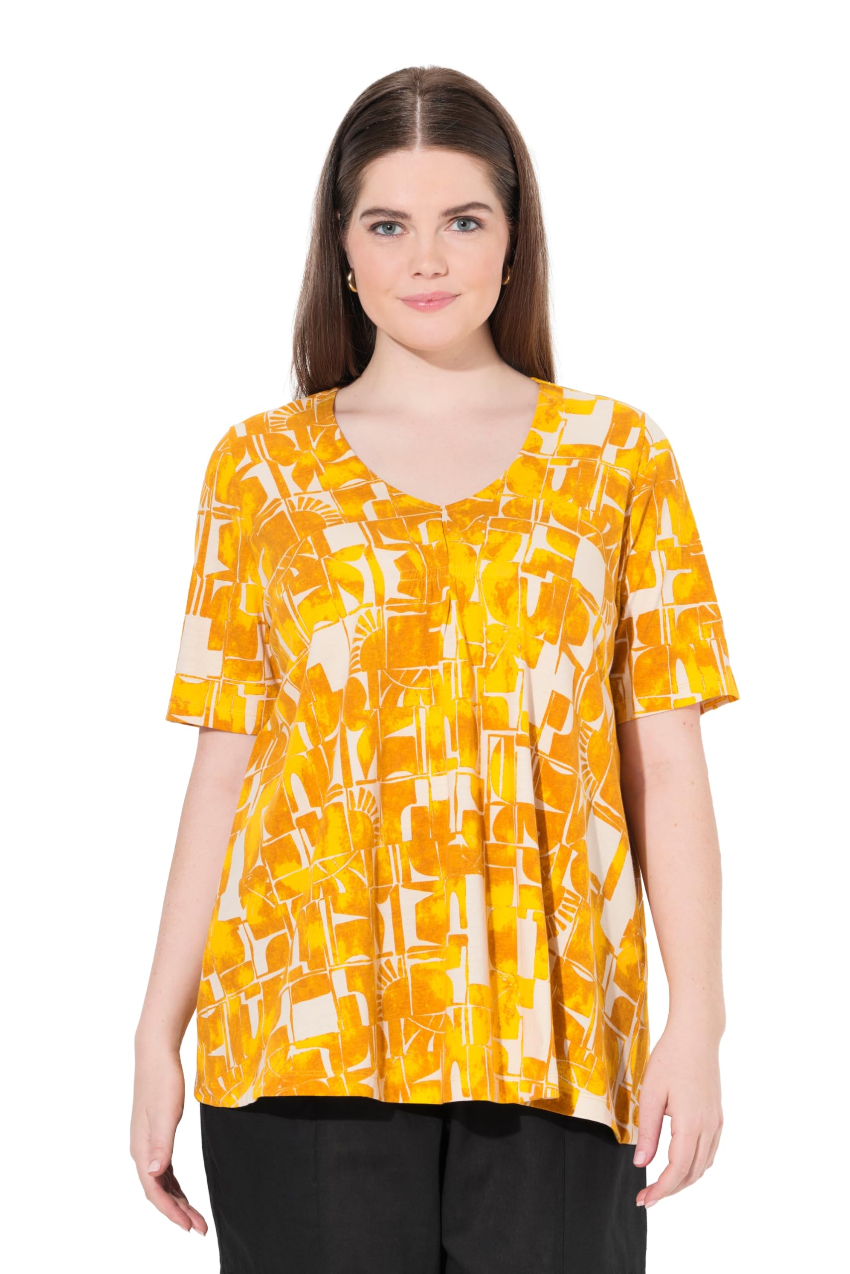Ulla Popken Damen große Größen Übergrößen Plus Size T-Shirt, Sonnen, V-Ausschnitt, Halbarm, Biobaumwolle 839454