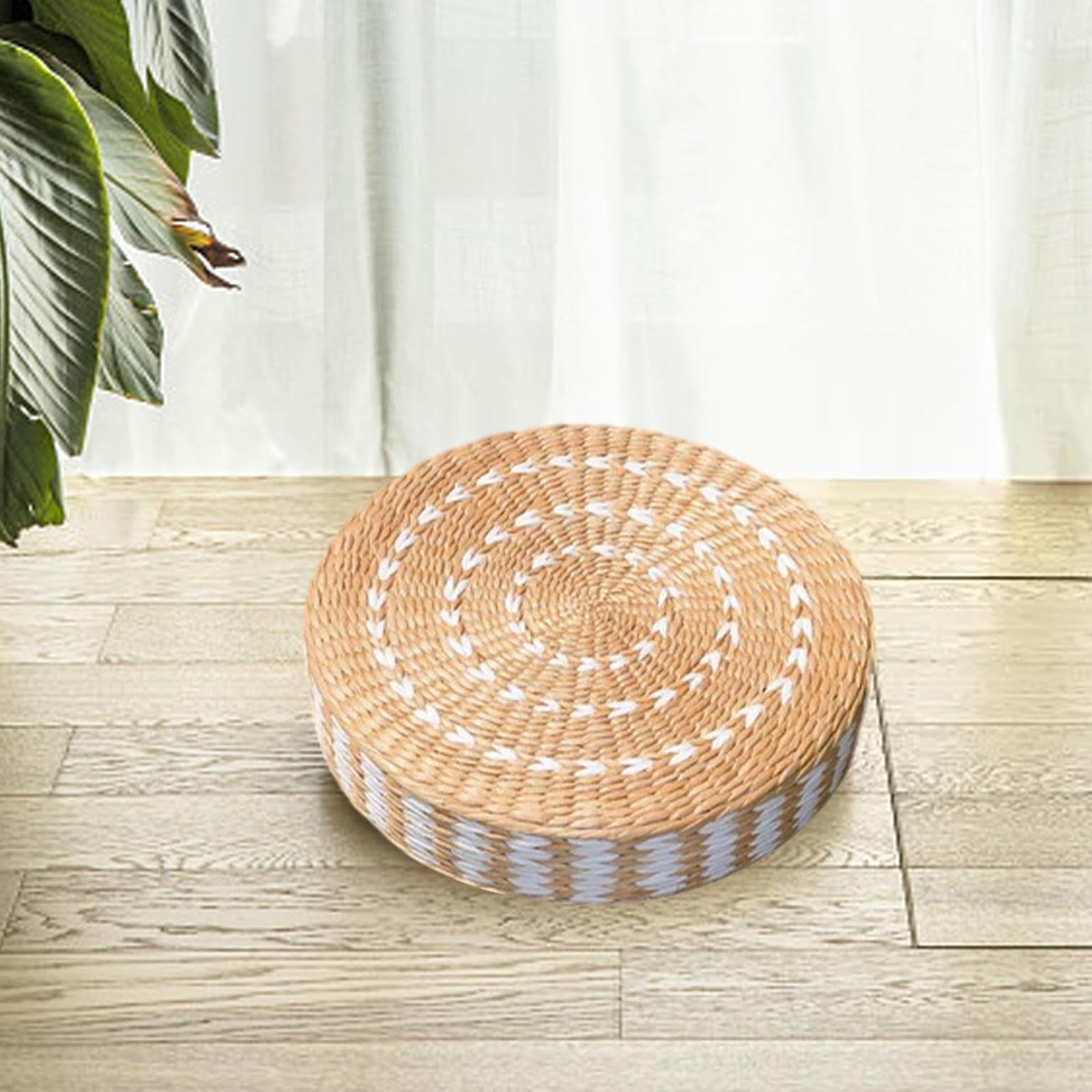 Gewebtes Meditationskissen, Bodenkissen im japanischen Stil für Yoga, Büro, Heimdekoration, Schlafzimmer, Geschenke, weiß 40cm