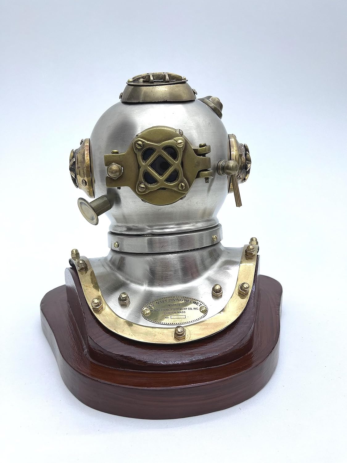 Mini Mark - Casco de buceo antiguo plateado de 6 pulgadas con base marrón