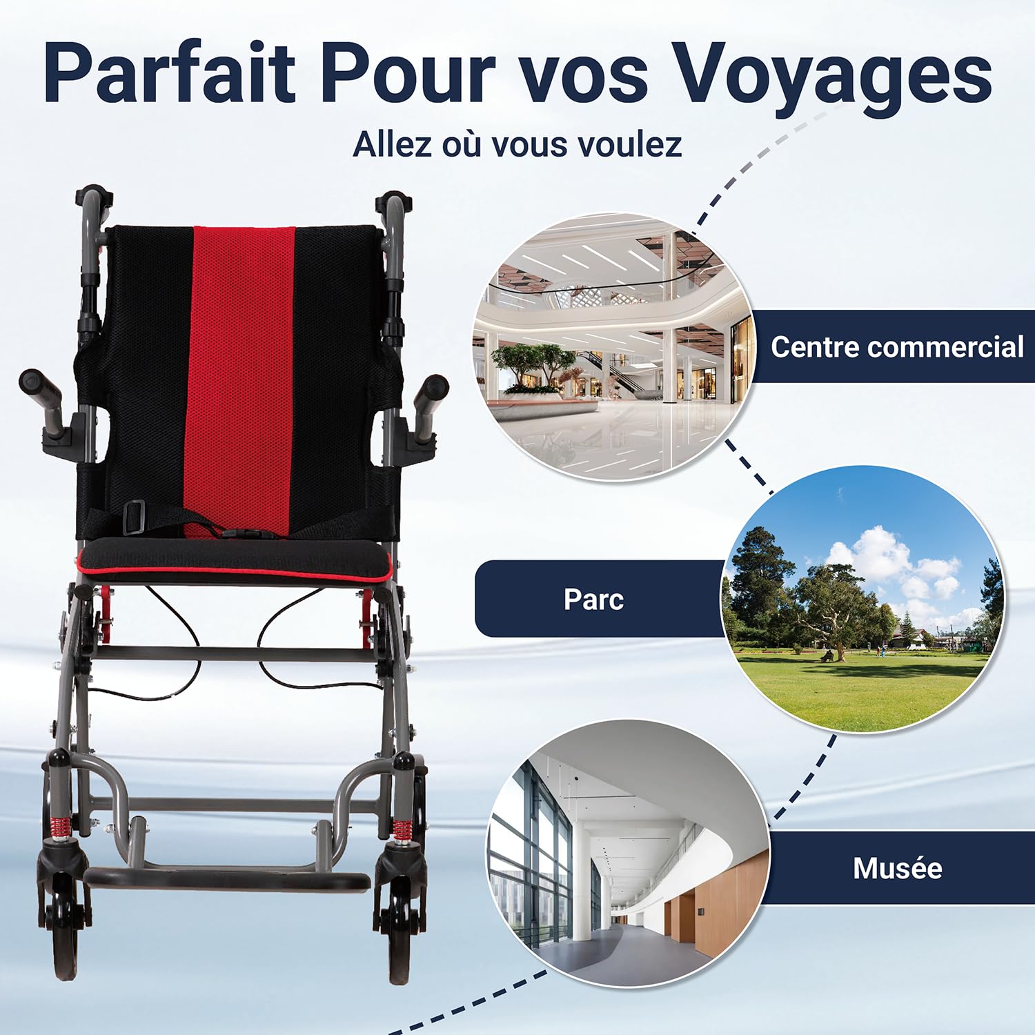 fauteuil roulant ultra-léger, pliable, rampe légère, fauteuil roulant de voyage, ultra-léger, étroit, pliable, en aluminium avec 2 roulettes pivotantes, robuste pour un usage domestique
