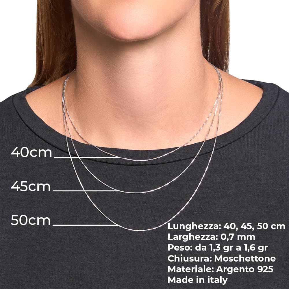 Louis Ciocchetti dal 1887- Catenina Argento 925 Sottile, Fine, Collana donna, Uomo, Collanina Maglia veneziana, ideale per ciondoli, made in italy