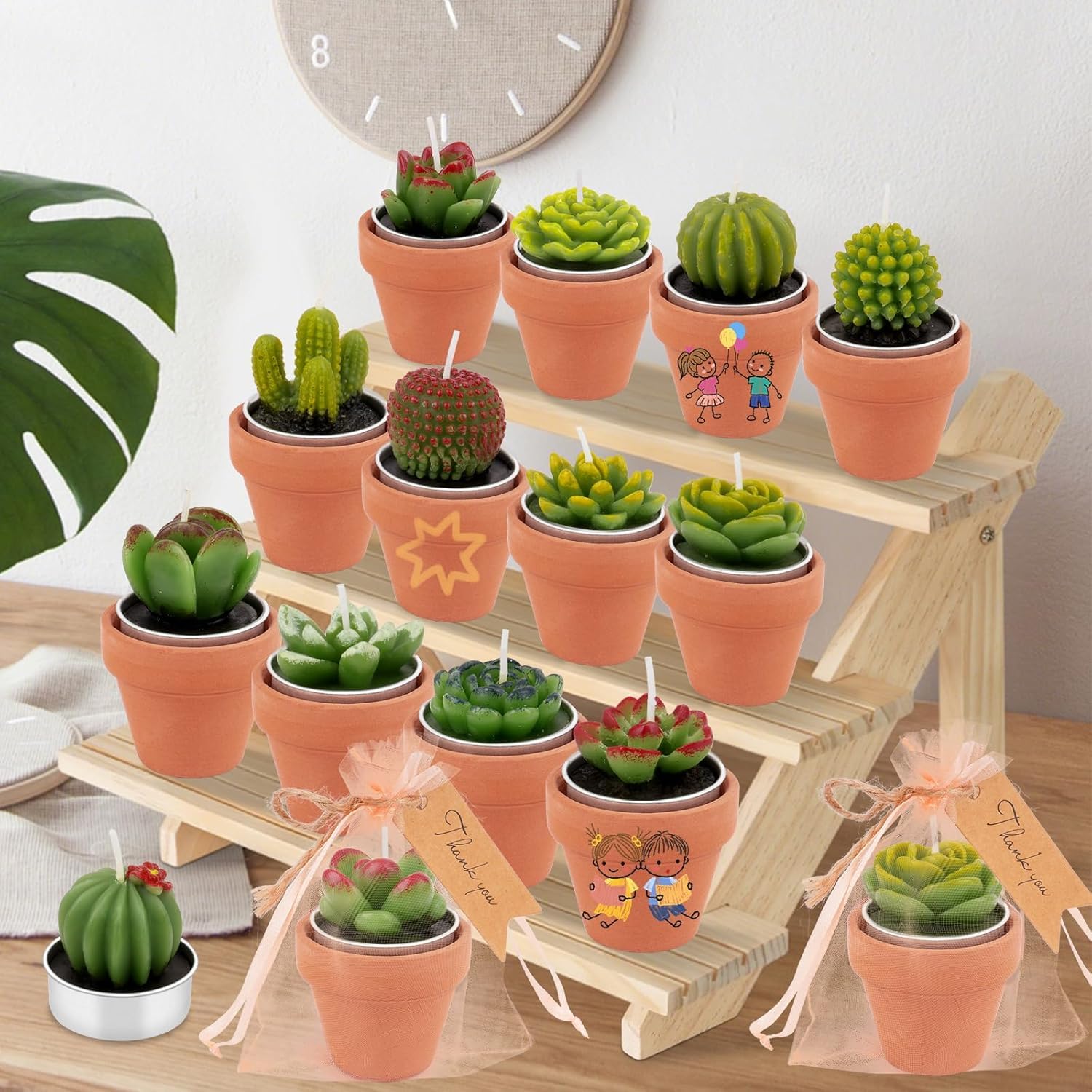 36 candele succulente tealight a forma di cactus per feste - candele succulente tealight, candele sfuse per bomboniere, candele tealight a forma di cactus con mini portacandele in argilla di