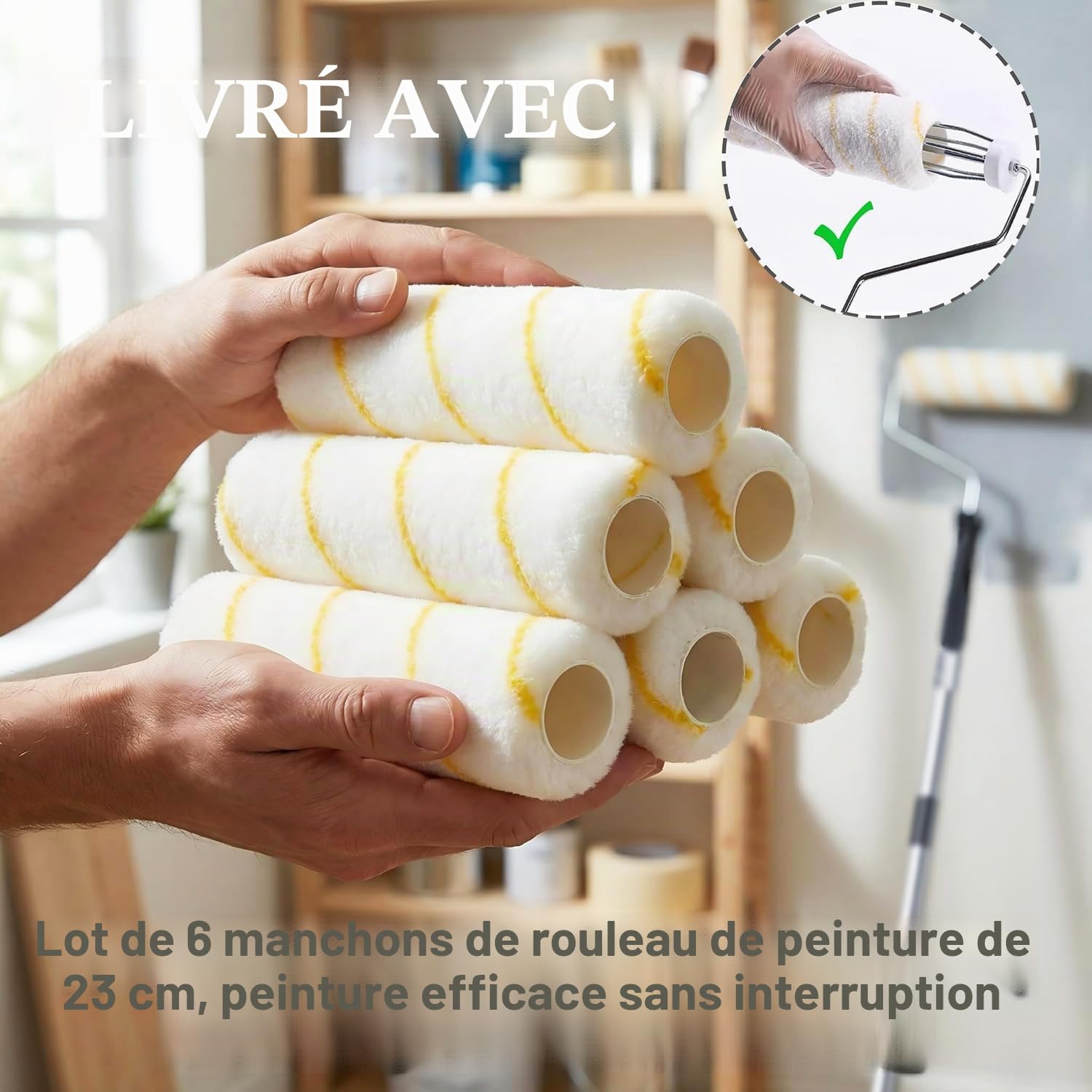 Rouleau de Peinture avec Manche Amovible étendu, Long Outil de Peinture Murale Domestique, Pinceau Mural pour Murs et plafonds (Rouleau de Peinture Le kit)