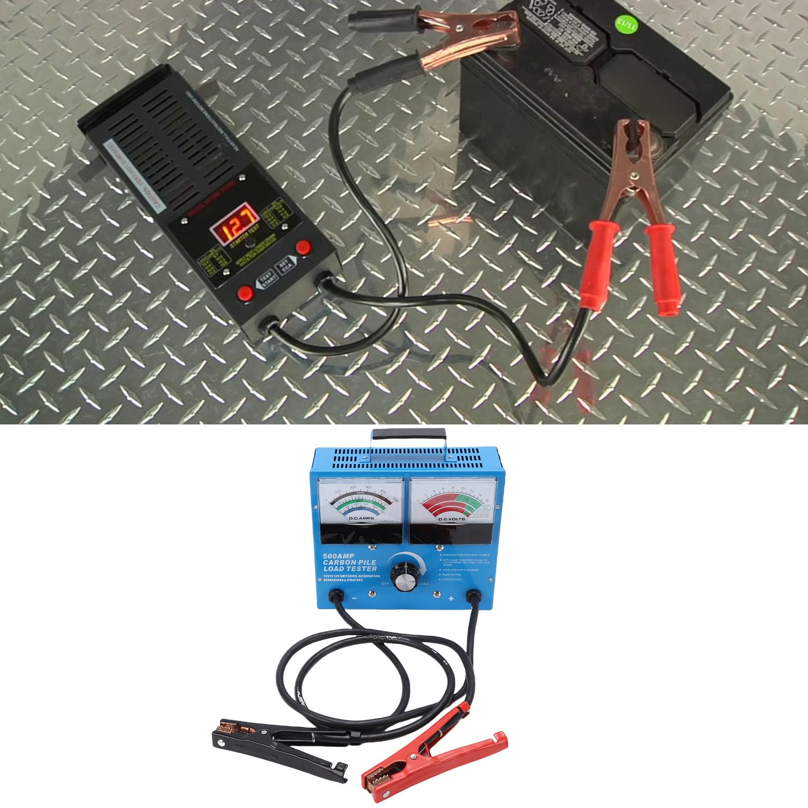 Probador de carga de batería HaloVerde 500A 1000 CCA, probador de alternador de carga automotriz para baterías de 0-15 V, para automóviles, carros y motocicletas