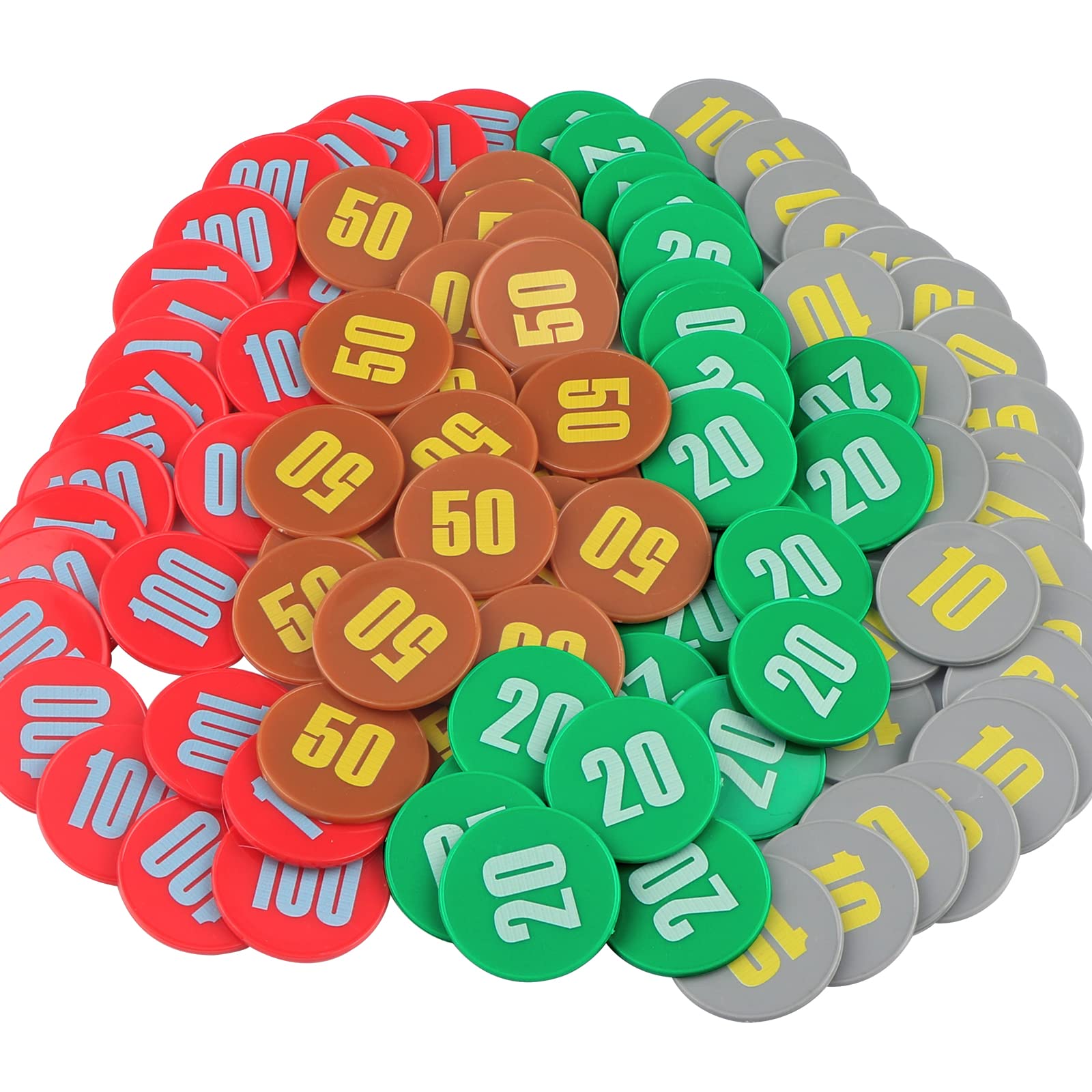 100 Poker Chips Set - 1.58 Inch Circular Plastic Coins for Games and Counting, 4.5g Each, Perfect Game Props