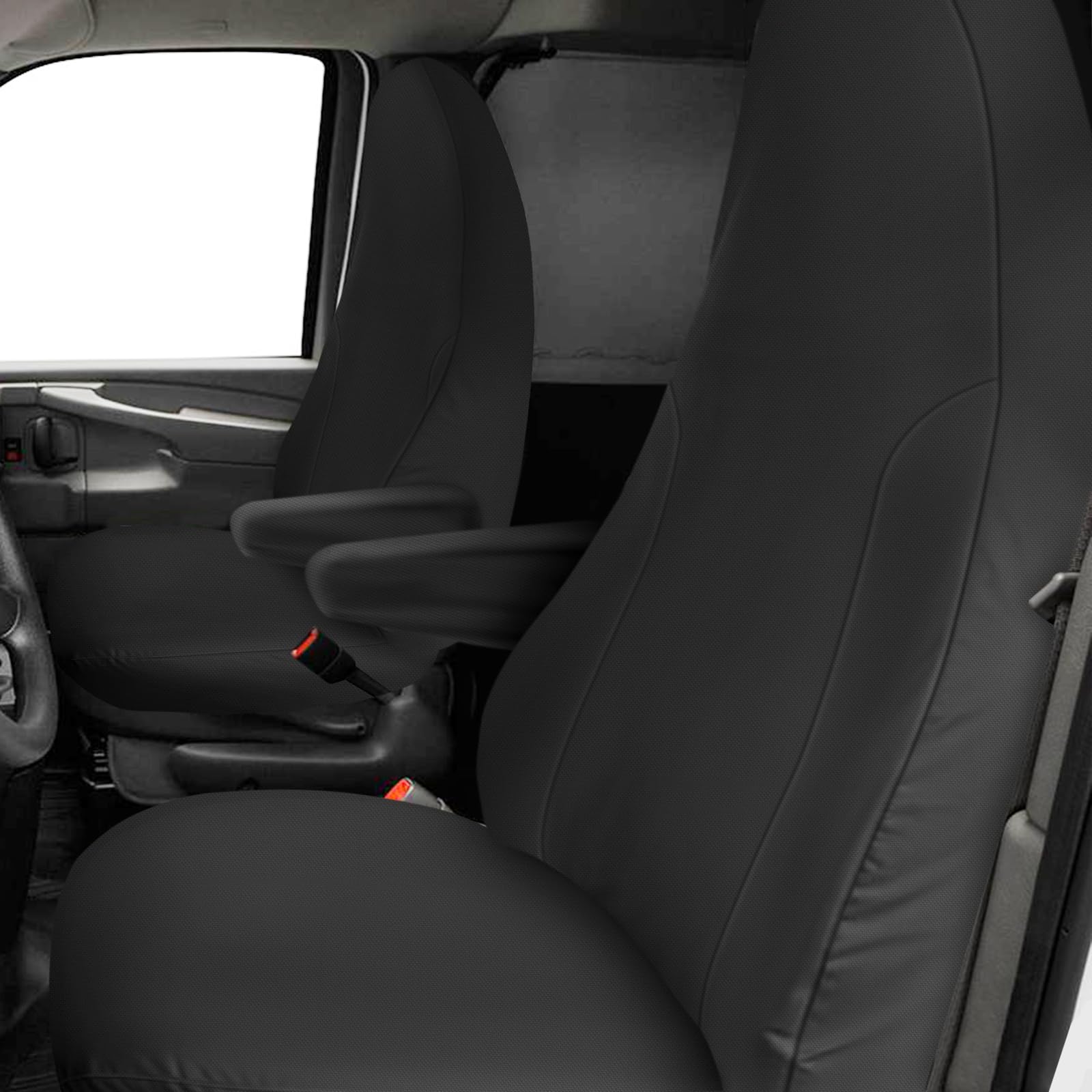 Kistrba Seat Covers Compatible with 2010-2025 Chevy Express Front Bucket Seats with Opening for Grab Handle on Passenger Side Backrest, 600D Custom-Made Heavy Duty Seat Cover, NOT for RV Seats