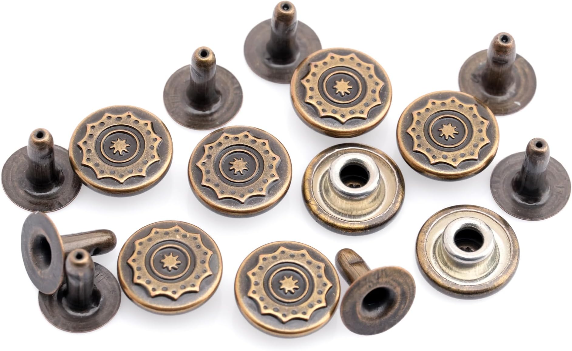 CRAFTMEMORE 3/8" Fancy Leather Rivets Round Rapid Rivet Studs for Bags Belts Bracelets Decoration (50 Pieces, Bohemian Vintage)