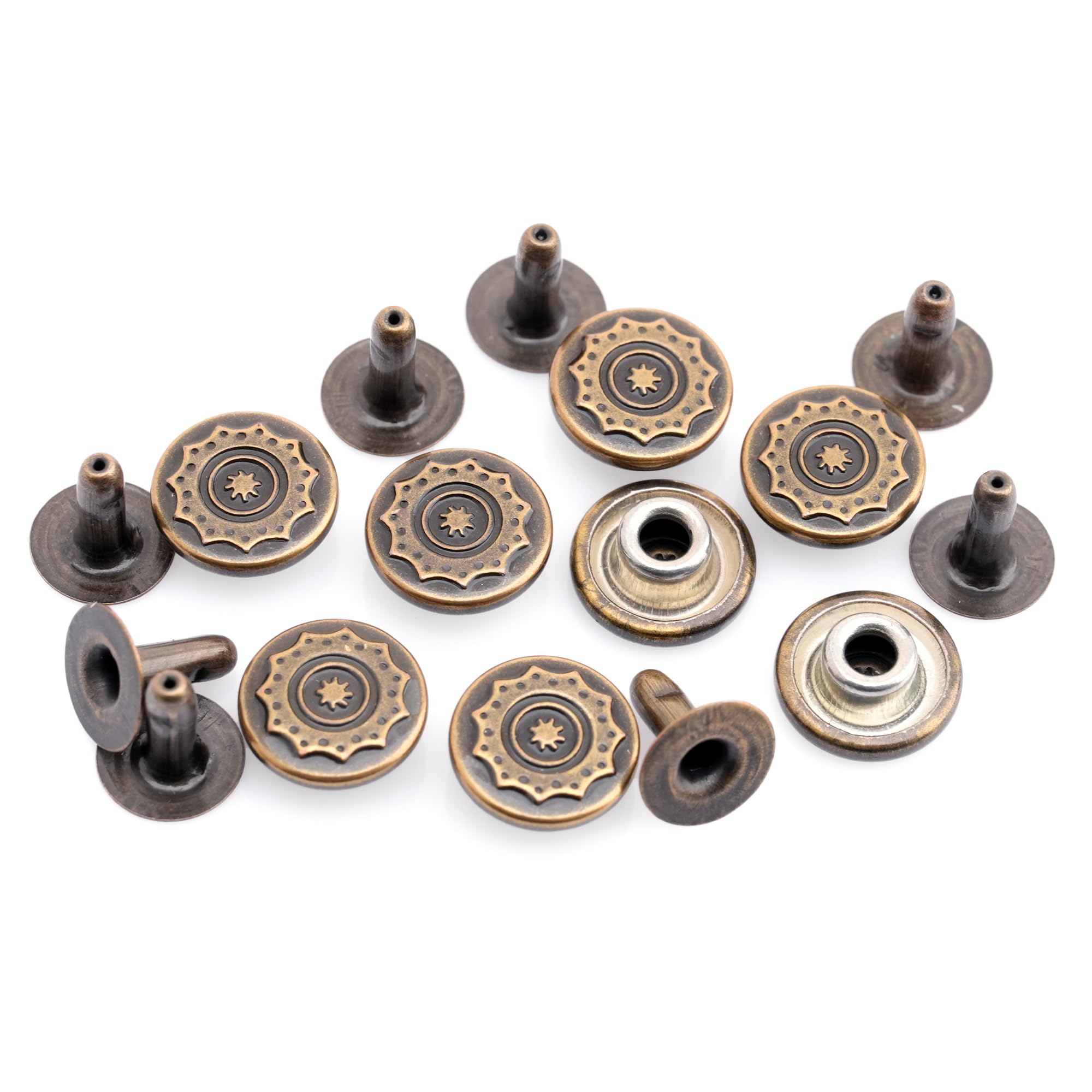 CRAFTMEMORE 3/8" Fancy Leather Rivets Round Rapid Rivet Studs for Bags Belts Bracelets Decoration (50 Pieces, Bohemian Vintage)