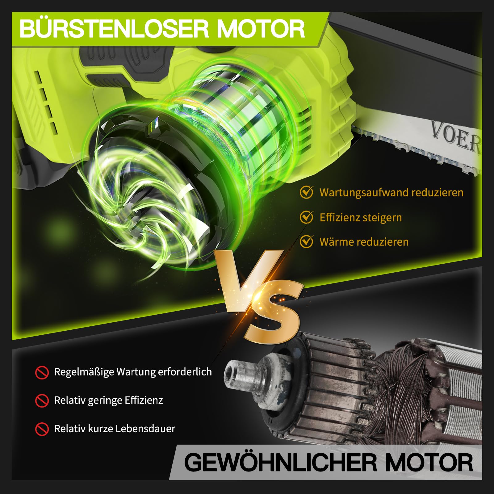 VOERJIA Élagueuse sur Perche 2-en-1 avec Mini Tronçonneuse 6” & 8”, Extension Jusqu’à 4,9 m, Moteur Brushless, 2×4.0Ah Batteries, Tronçonneuse Électrique Sans Fil pour Coupe Branches et Jardin
