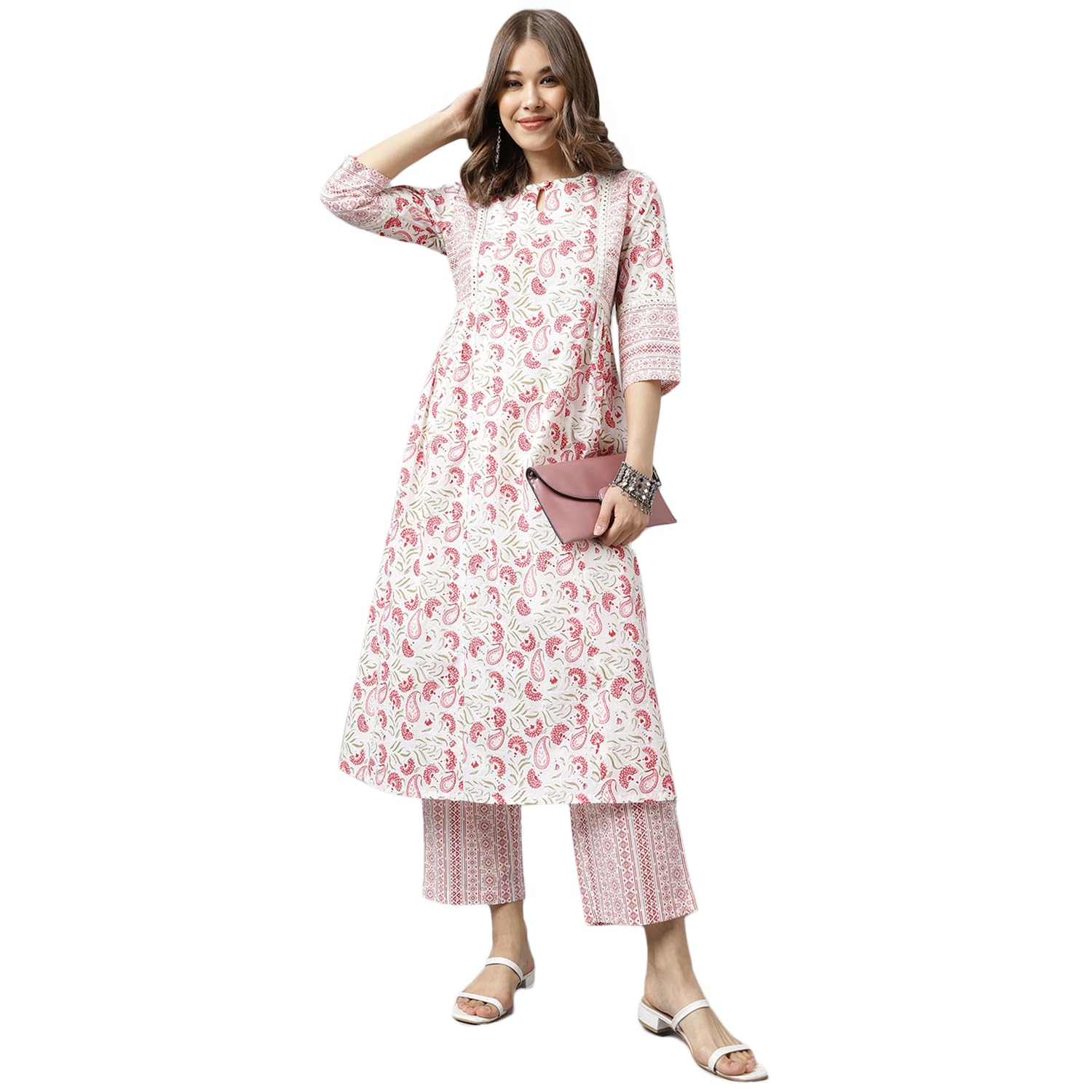 fiorra Women's White Cotton A-line Kurta with Palazzo-picture-43