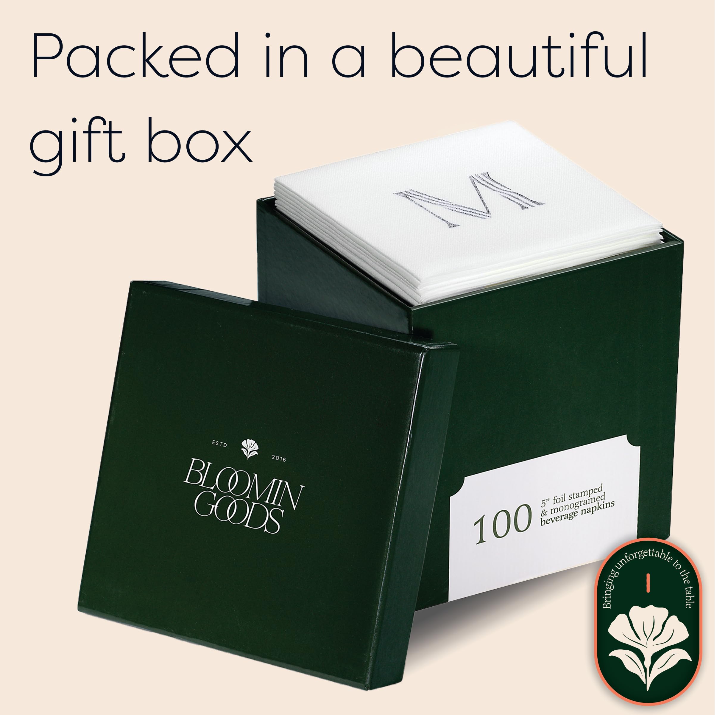 Confezione da 100 tovaglioli usa e getta monogrammati, 12,7 x 12,7 cm, in lamina argentata effetto lino, con lettera B, tovaglioli bianchi per bevande, per matrimoni, feste, bar o vacanze