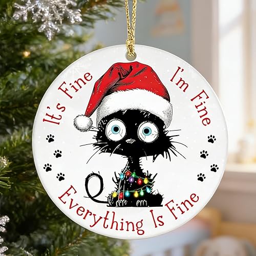 Miniatura 9 de Adornos divertidos de Navidad de gato negro 2025, adornos colgantes de acrílico 2D para decoración de árbol de Navidad, decoración de Navidad para