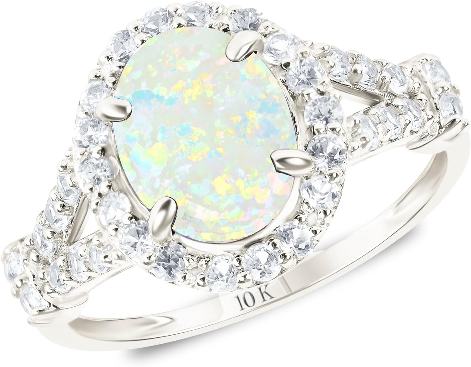 MAX + STONE Solid 10K Gold Oval Cut Gemstone Rings for Women | Anti Tarnishing Halo Birthstone Rings | Real 10kt Gold Cocktail Ring with Gift Box in Sizes 6 to 8