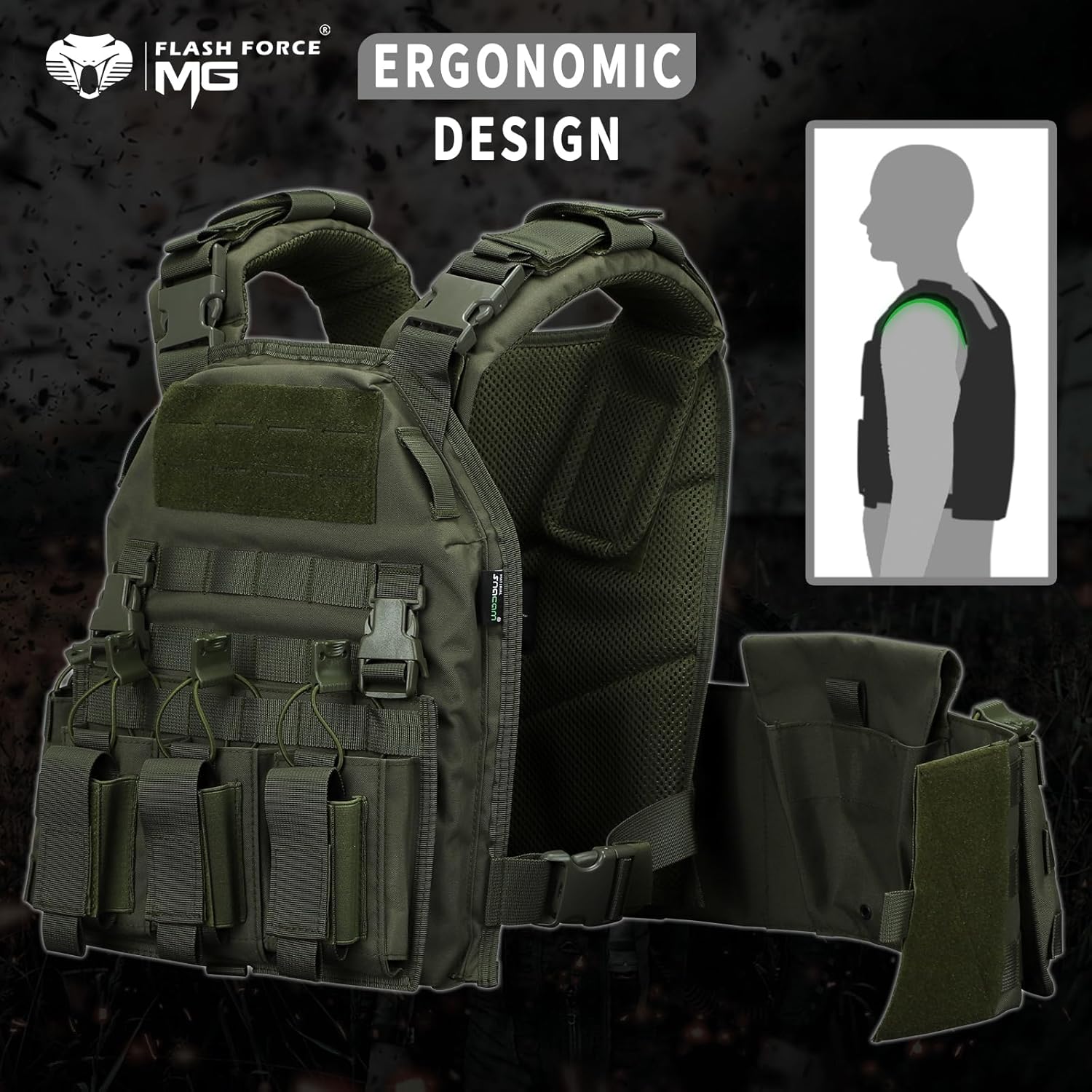 MGFLASHFORCE Tactical Vest Molle Airsoft Vest for Men