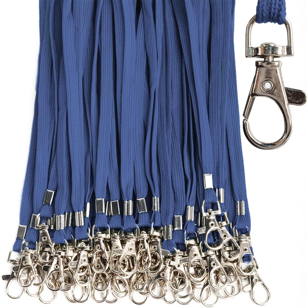 Navy Blue Lanyards 50 Pcs Bulk Lanyard for Id Badges Flat Lanyard with Badge Clip Swivel Hook (50, Navy Blue)