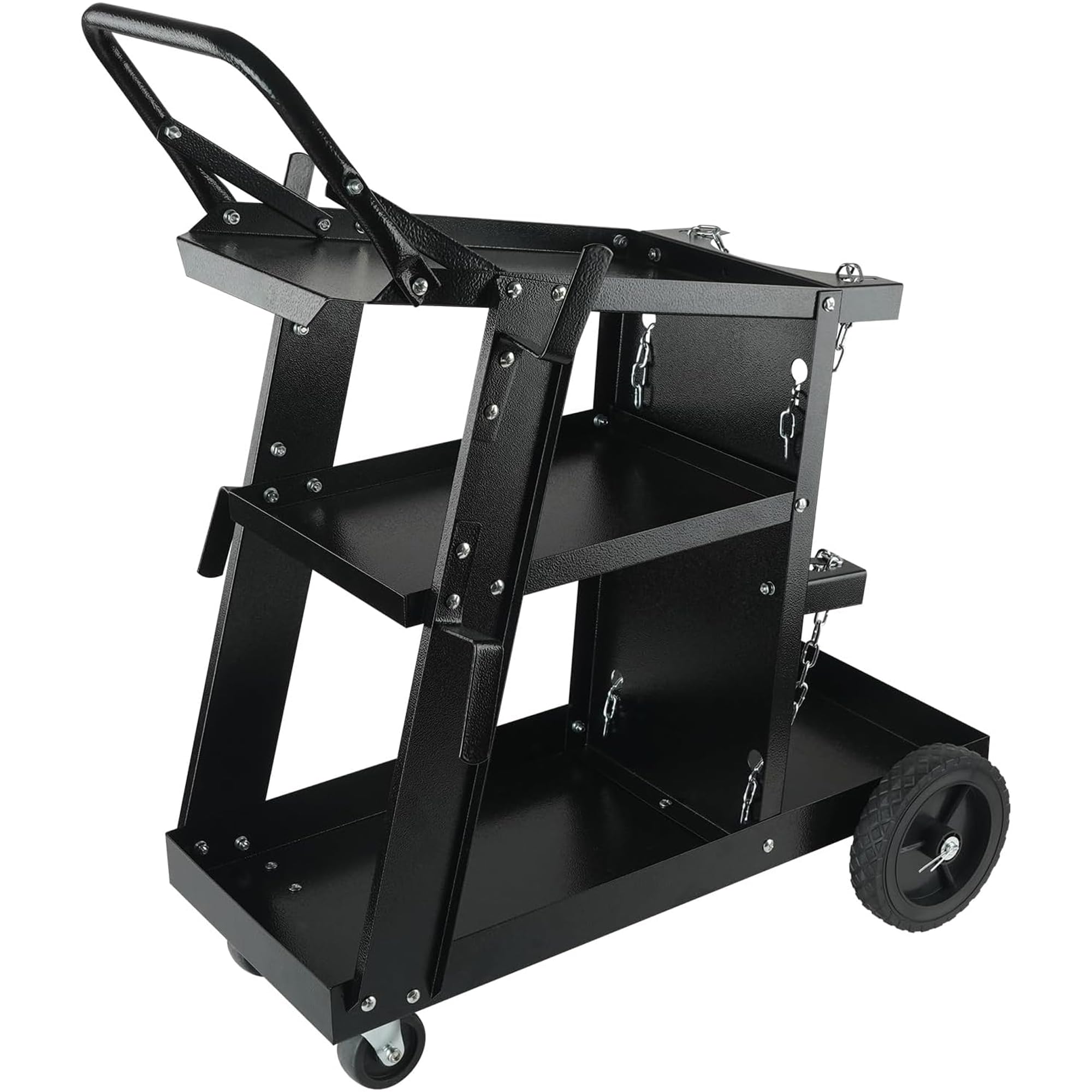 3-Tier Welding Cart with Wheels, Heavy Duty Welder Cart 180KG Weight Capacity - Tank Storage 360° Swivel Wheels Safety Chains Rolling MIG Welder Cart for TIG, ARC, MMA, Plasma Cutter Welding (3 Tier)
