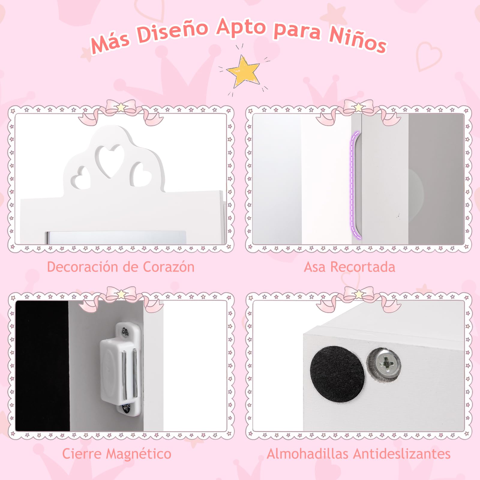 GOPLUS Armario de Joyería para Niños con Espejo de Cuerpo Entero, Organizador de Joyería Infantil de Pie con Perchero, Sistema Antivuelco, Armario de Joyería Princesa para Dormitorio (Blanco)