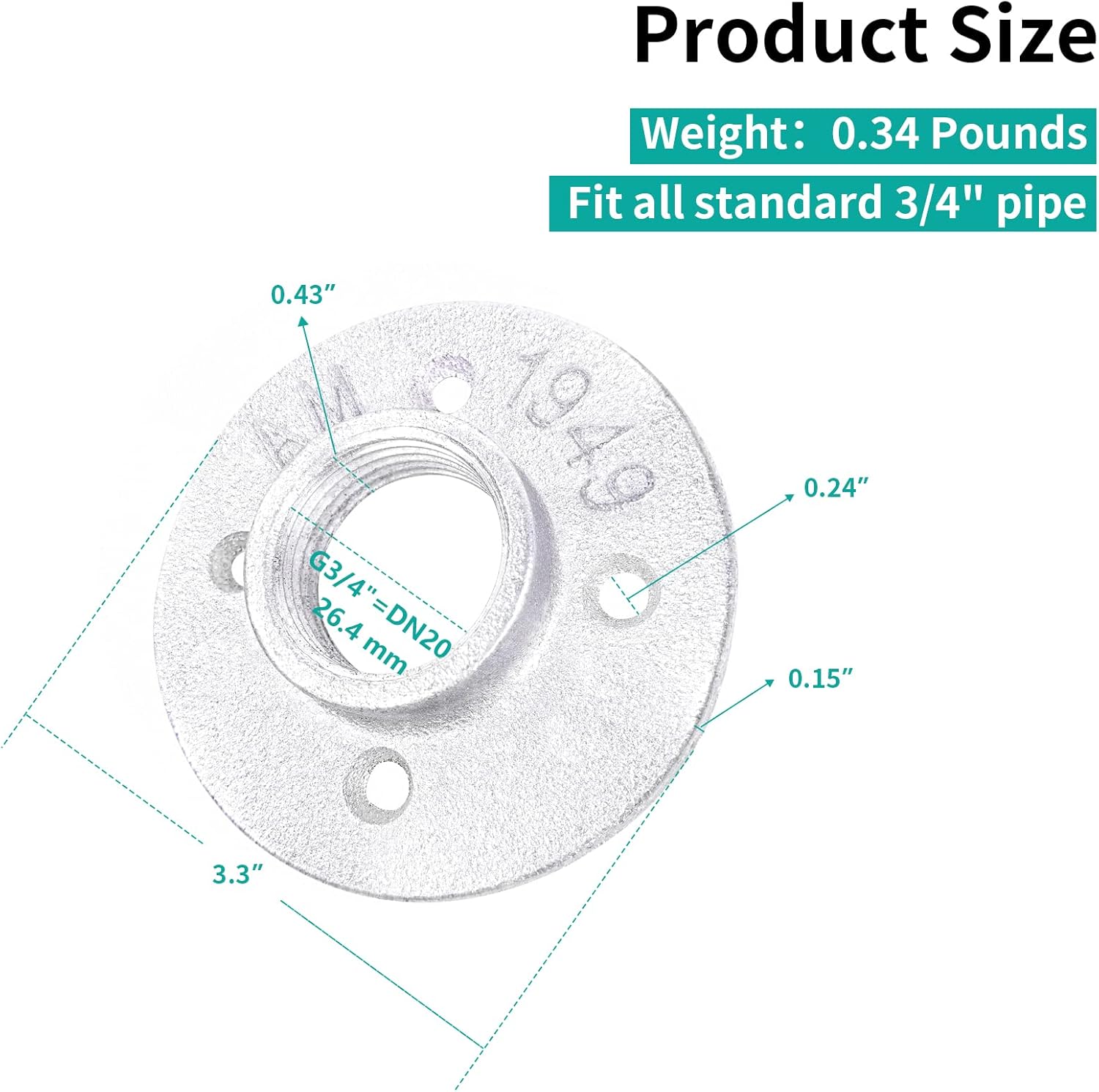 WiseWater 3/4" G Galvanized Floor Flanges - 8Pcs Malleable Iron Pipe Floor Flanges for DIY Home Project/Furniture/Shelving Decoration And Industrial Vintage Decor