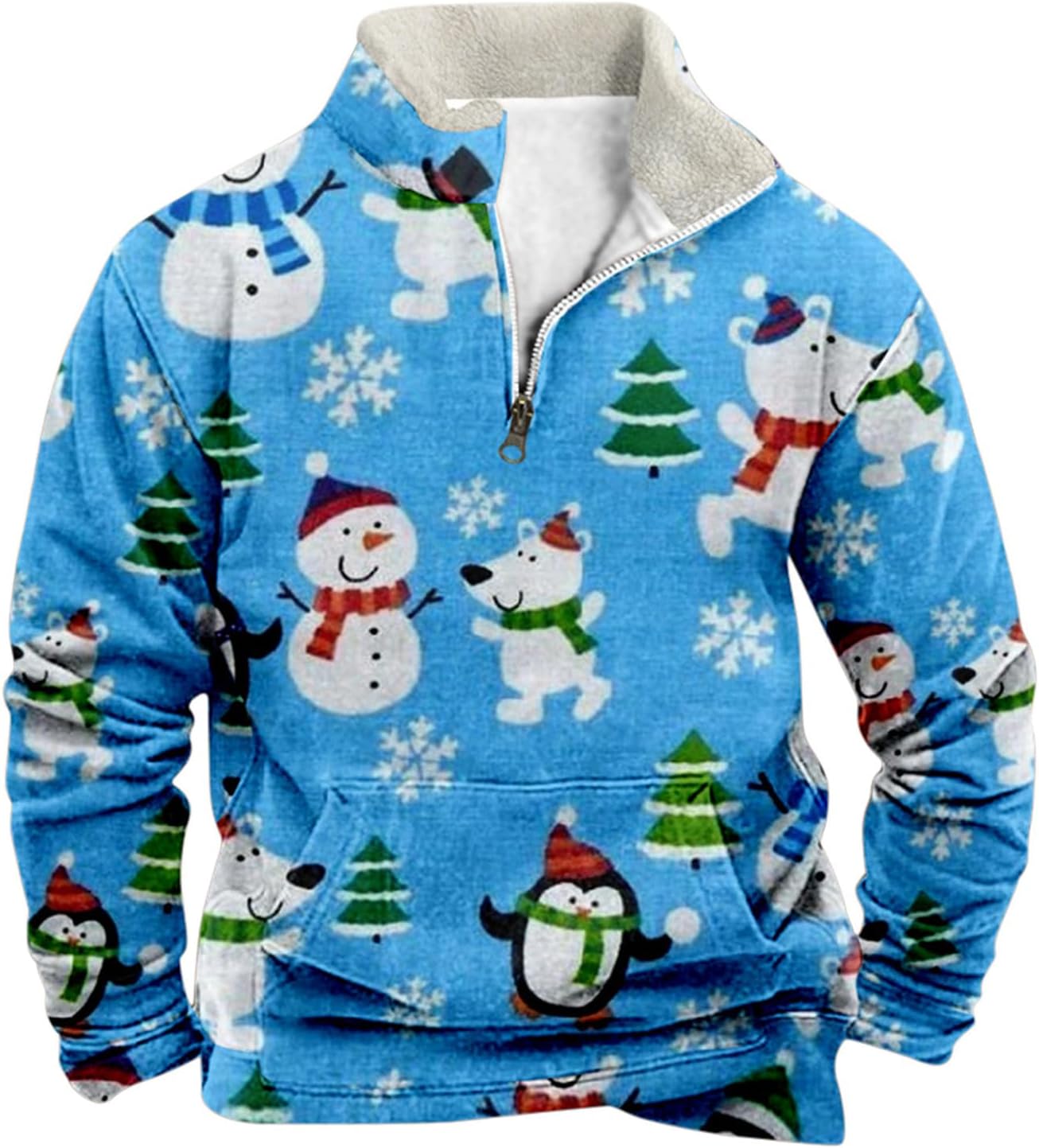 Weihnachtspullover Herren Lustig – Fleece Gefüttert, Mit Halbem Reißverschluss Und Stehkragen, Warm Für Winterfeste