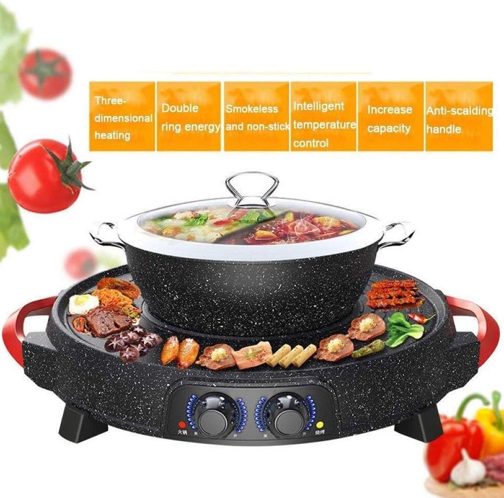 Portable Multifunctional Hot Pot,Electric Barbecue Grill Indoor Chafing Dish, Large Capacity Household
