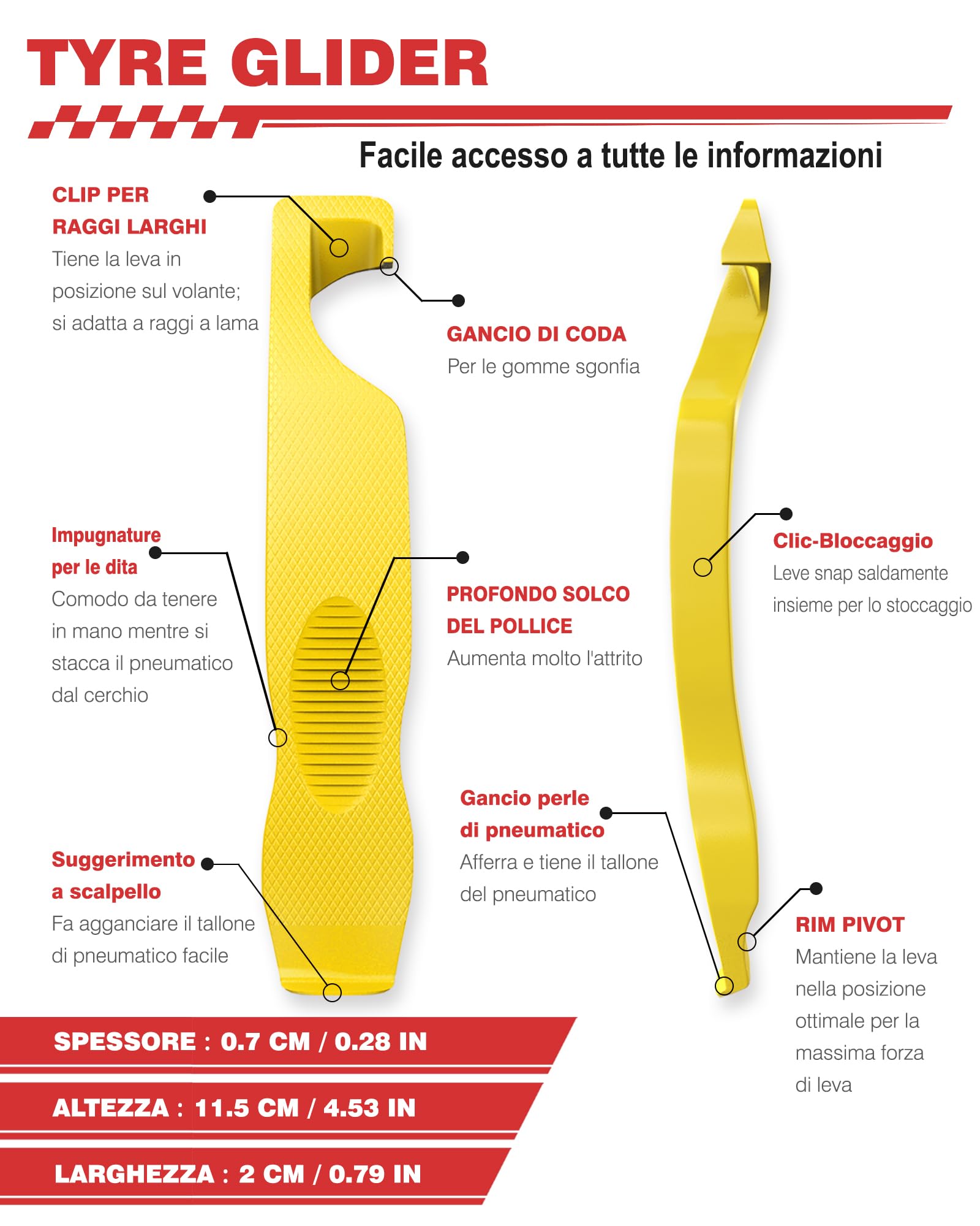 Leve Smontagomme Bici, Tyre Glider Super Resistente, Non Danneggia Il Mozzo della Ruota, Antiscivolo e Fa Risparmiare Manodopera, Adatta per Mountain Bike e Bici da Strada
