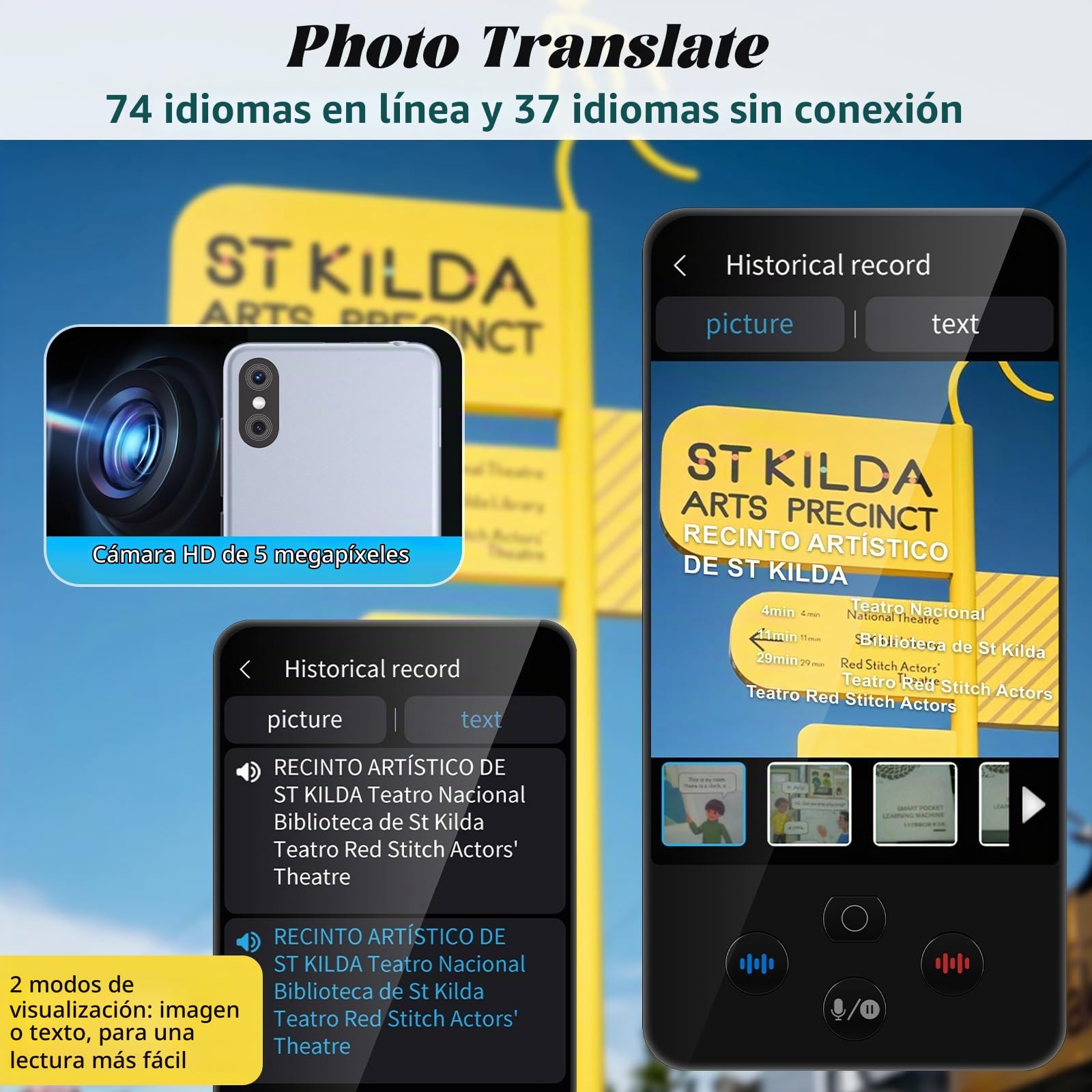 Traductor de Idiomas Con Voz en Tiempo Real 138 Idiomas Traductor Instantaneo de Voz Traductor Simultaneo con Traductores de Fotos/Español Offline Traductores Simultaneos con Batería de 2000 mAh