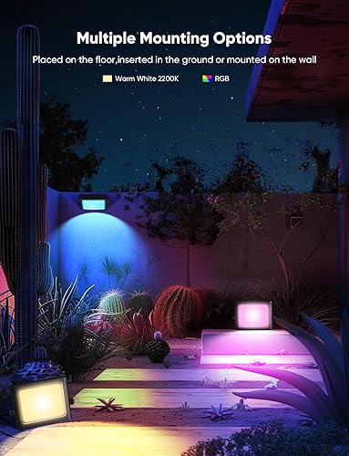 Miniatura 5 de Luz de inundación RGB para exteriores, luces de inundación que cambian de color de 12 W, iluminación inteligente de paisaje con control de