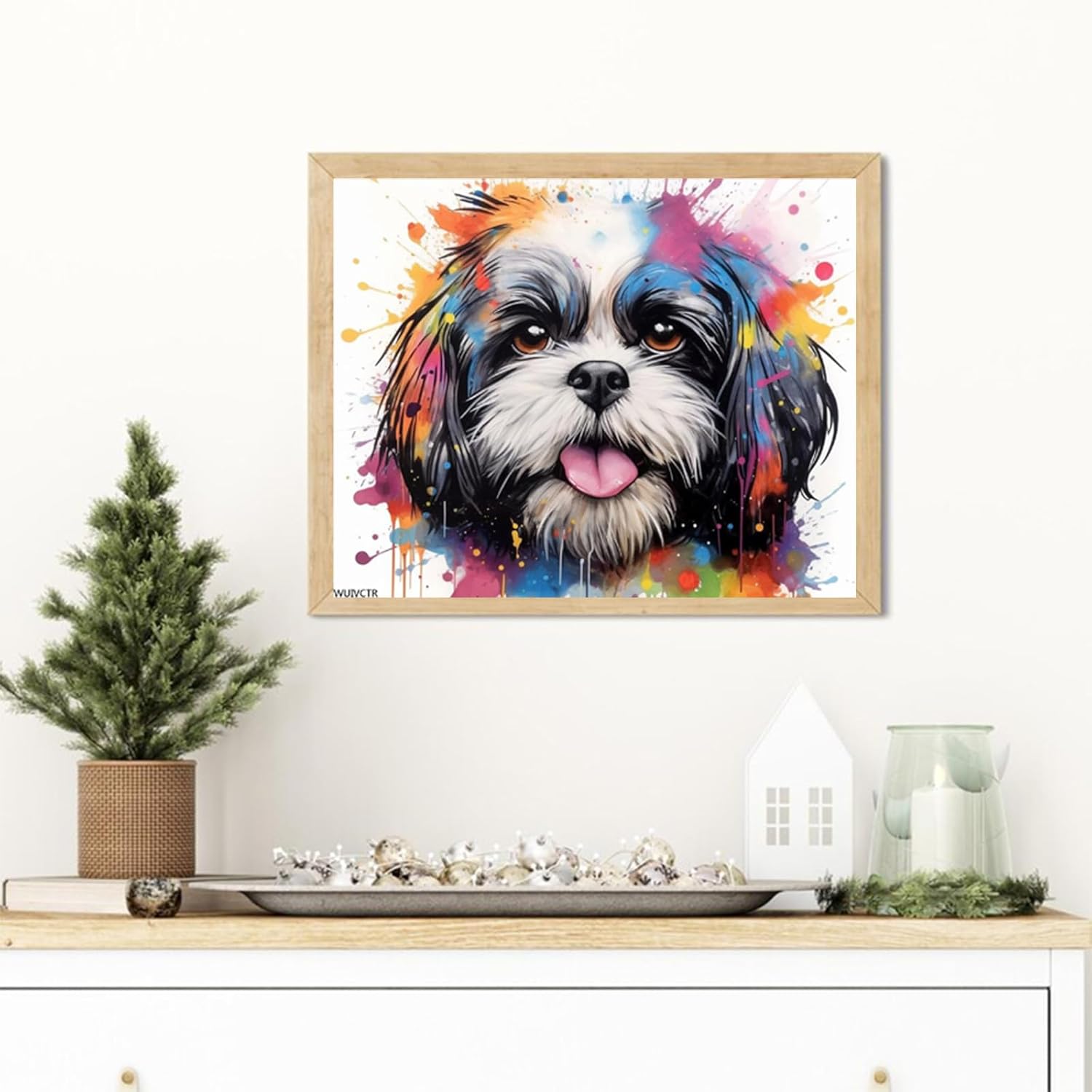 WUIVCTR DIY Painting by Numbers Kits for Adults Oil Painting Handpainted Drawing Canvas for Pictures by Numbers Home Decor Gift, Colorful Abstract Graffiti Shih Tzu Dog, 40x50cm, Without Frame