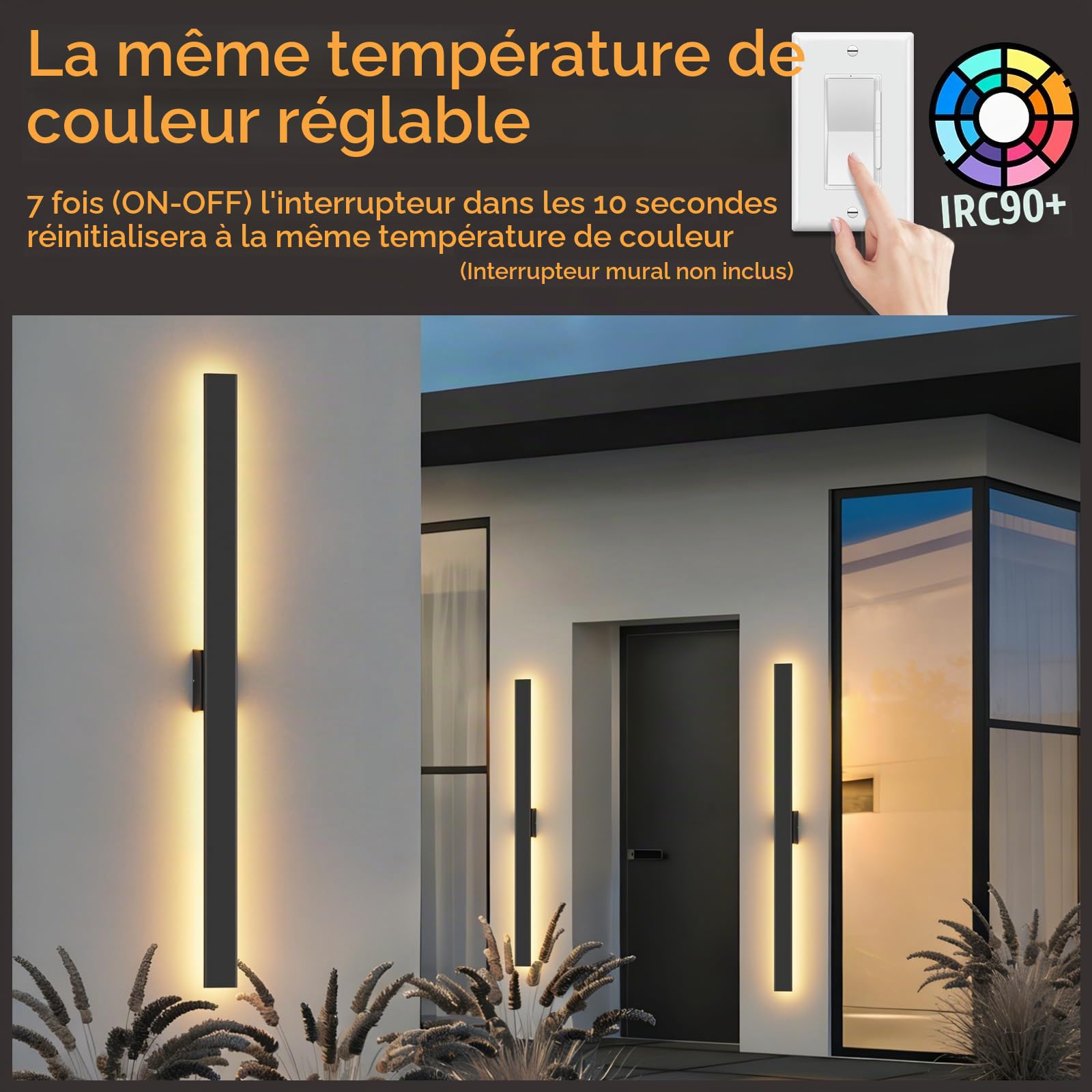 Klighten 35W Applique Murale Exterieur 3 Température de Couleur, Noir