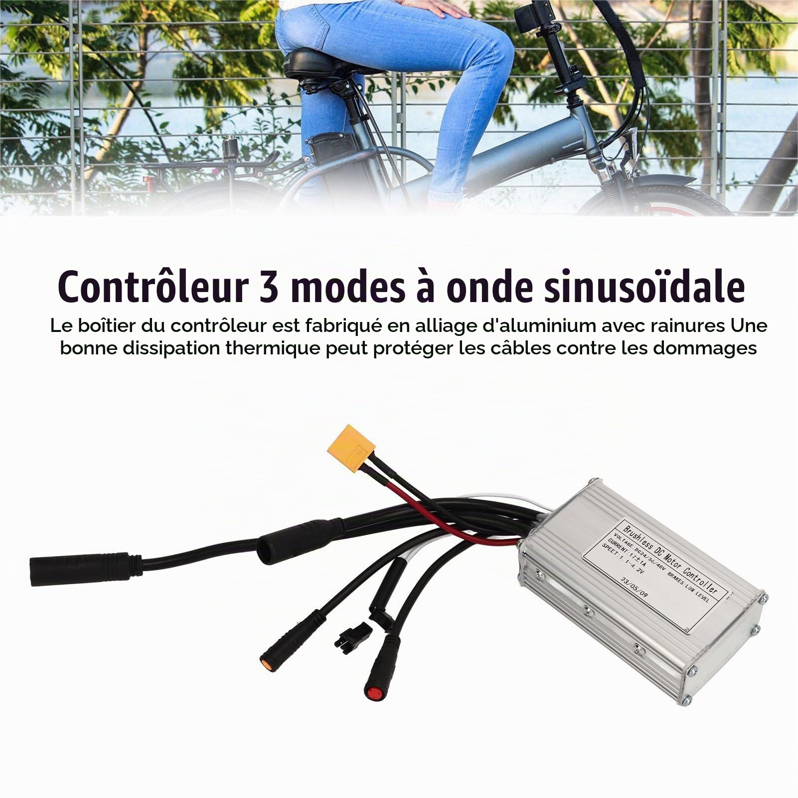 BuyWeek Contrôleur de Moteur sans Balais 24 V 36 V 48 V 250 W 350 W, Contrôleur sans Balais à Onde Sinusoïdale 17 A 3 Modes avec Connecteur Étanche pour Vélo Électrique, Scooter Électrique