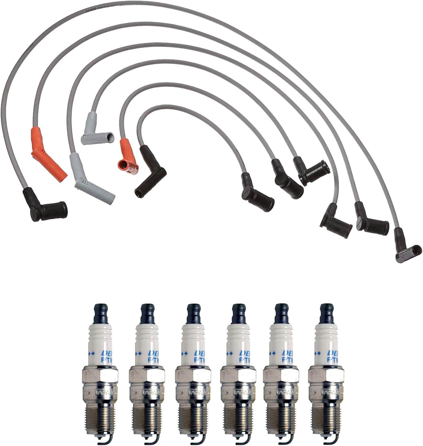 Denso Wire Set 8mm & 6 DoublePlatinum Spark Plugs 0.05 Kit For Ford Mazda 3.0 V6 Naturally Aspirated