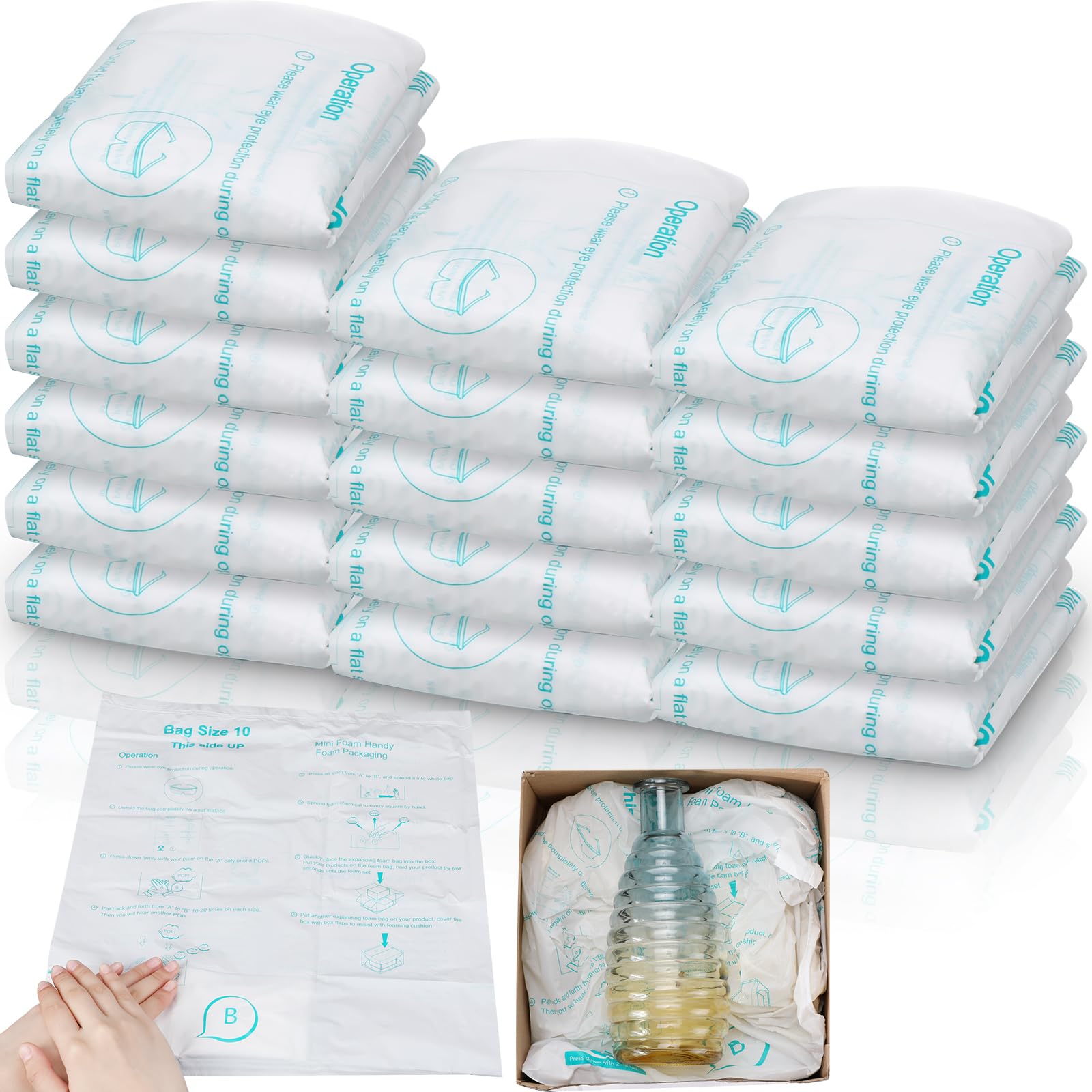 Innconee16 Pack Foam Bag for Shipping, 16"x 14" Foam Expanding Foam Packaging Bags, Handy Packing and Shipping Bag, Instant Pack Quick Expanding Foam Packaging Bags for Packing Mailing Shipping