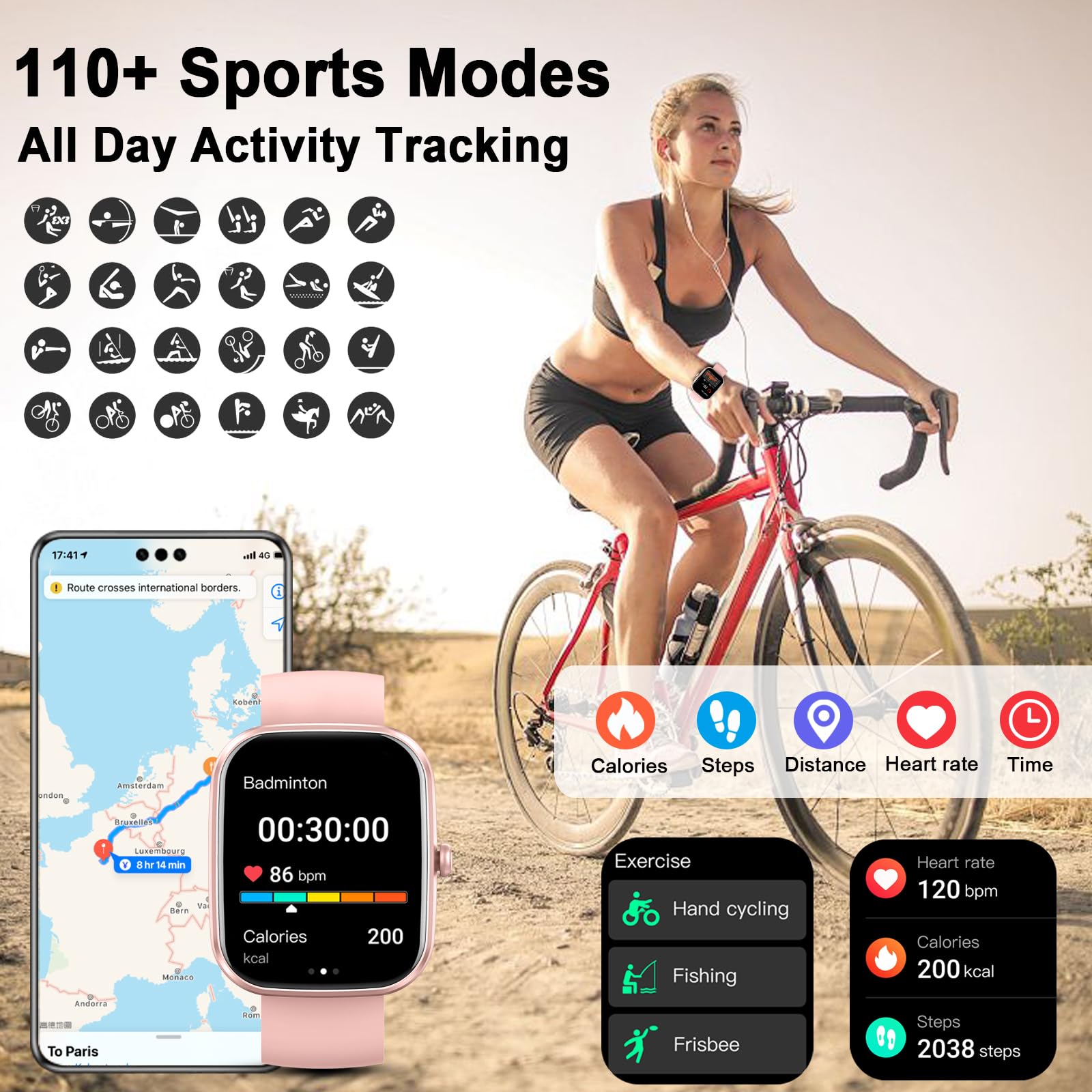 uaue AI smartwatch uomo donna 1.91" orologio fitness integrato ChatGPT-AI e funzione telefono, orologio cardiofrequenzimetro/sonno/contapassi/110+ modalità sport Smart Watch, IP68 impermeabile